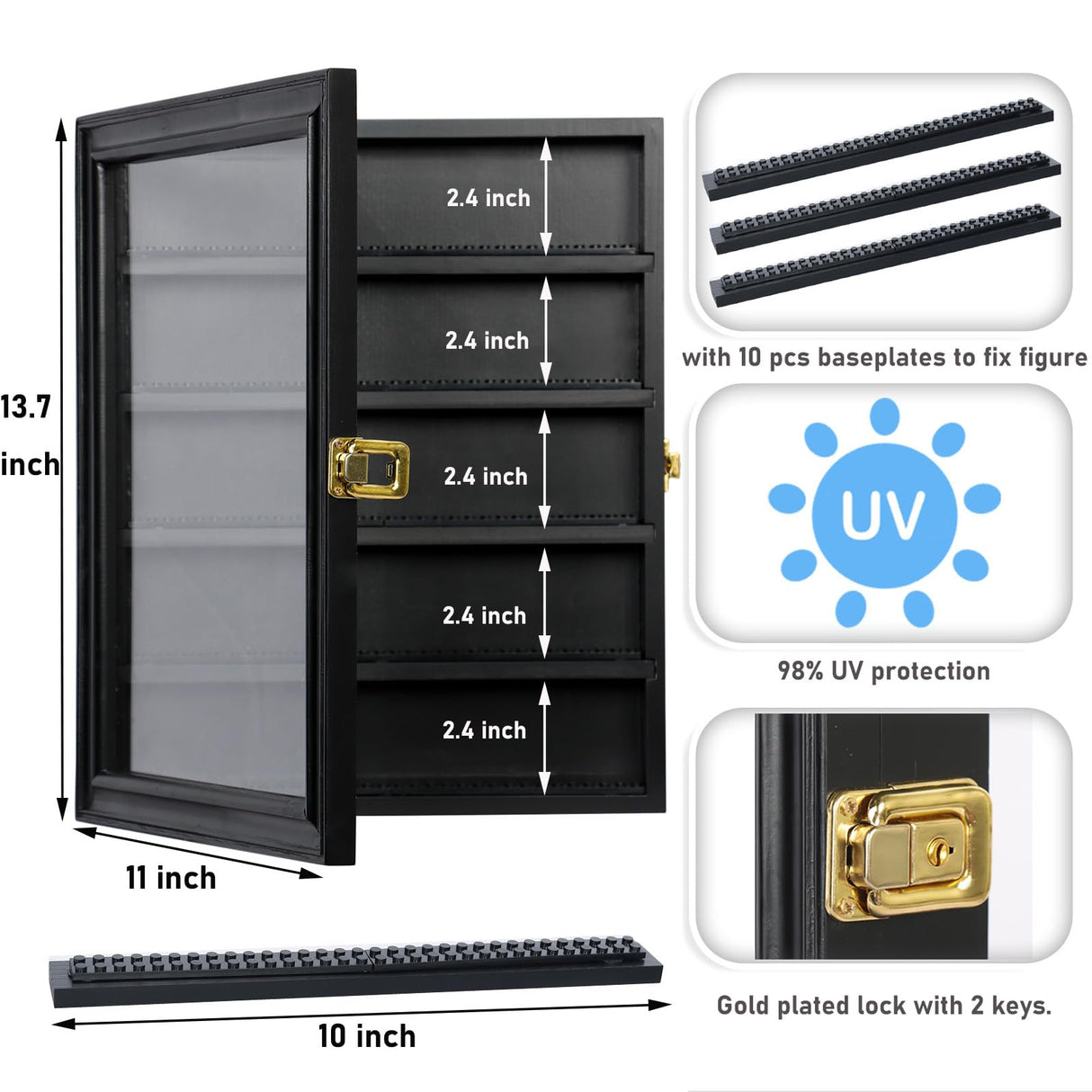 DuvinDD Minifigure Display Case Wall Mount Lego Minifigure Display Case Floating Lego Shelves Wooden Display Cabinet with UV Protect Door, Lockable Dustproof Showcase Thimble Display Case DuvinDD