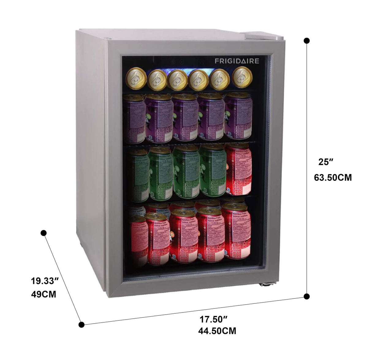 Frigidaire EFMIS9O00, Beverage Fridge Refrigerator with Glass Door, Compact Mini Fridge with Digital Temperature Control Fits 88 Cans or 25 Bottles, 74L Capacity - 19.29" D x 25" W x 17.51" H, Silver Frigidaire