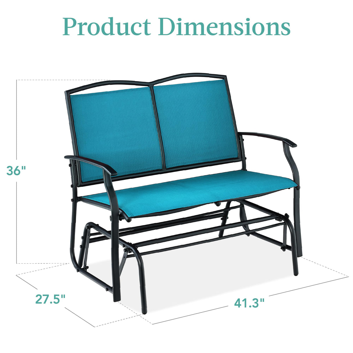 Best Choice Products 2-Person Outdoor Patio Swing Glider Steel Bench Loveseat Rocker for Deck, Porch w/Textilene Fabric, Steel Frame - Peacock Blue/Black Best Choice Products