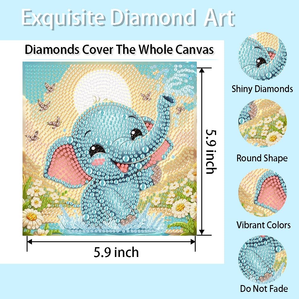 4 Pack Cartoon 5D Diamond Art Kits for Kids,Cute Animals DIY Painting Art Kit for Kids Ages 4-8-12 Mosaic Kits,Diamond Art Painting Craft Kits,Gem Art Full Drill Diamond Dots for Children Gifts 6x6In Canrichshop