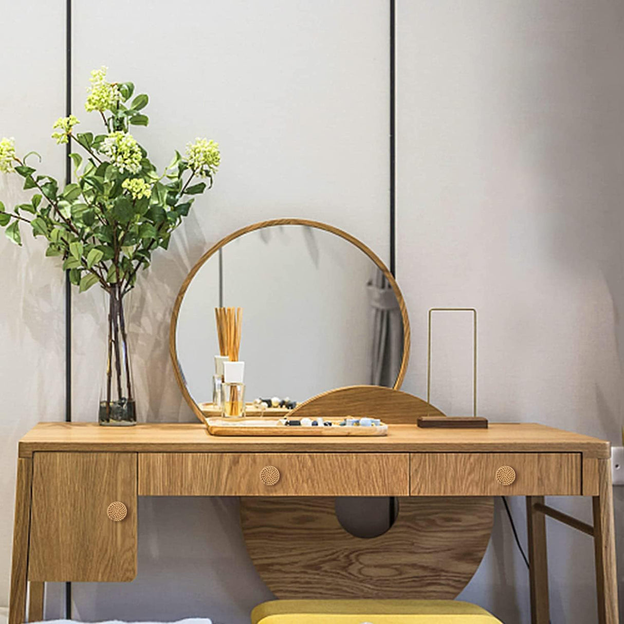 ANPHSIN 12 Pack Boho Rattan Dresser Knobs- Durable Beech Wood Drawer Knobs Handmade Wicker Woven Pulls with 24 Screws for Cabinets, Furniture ANPHSIN