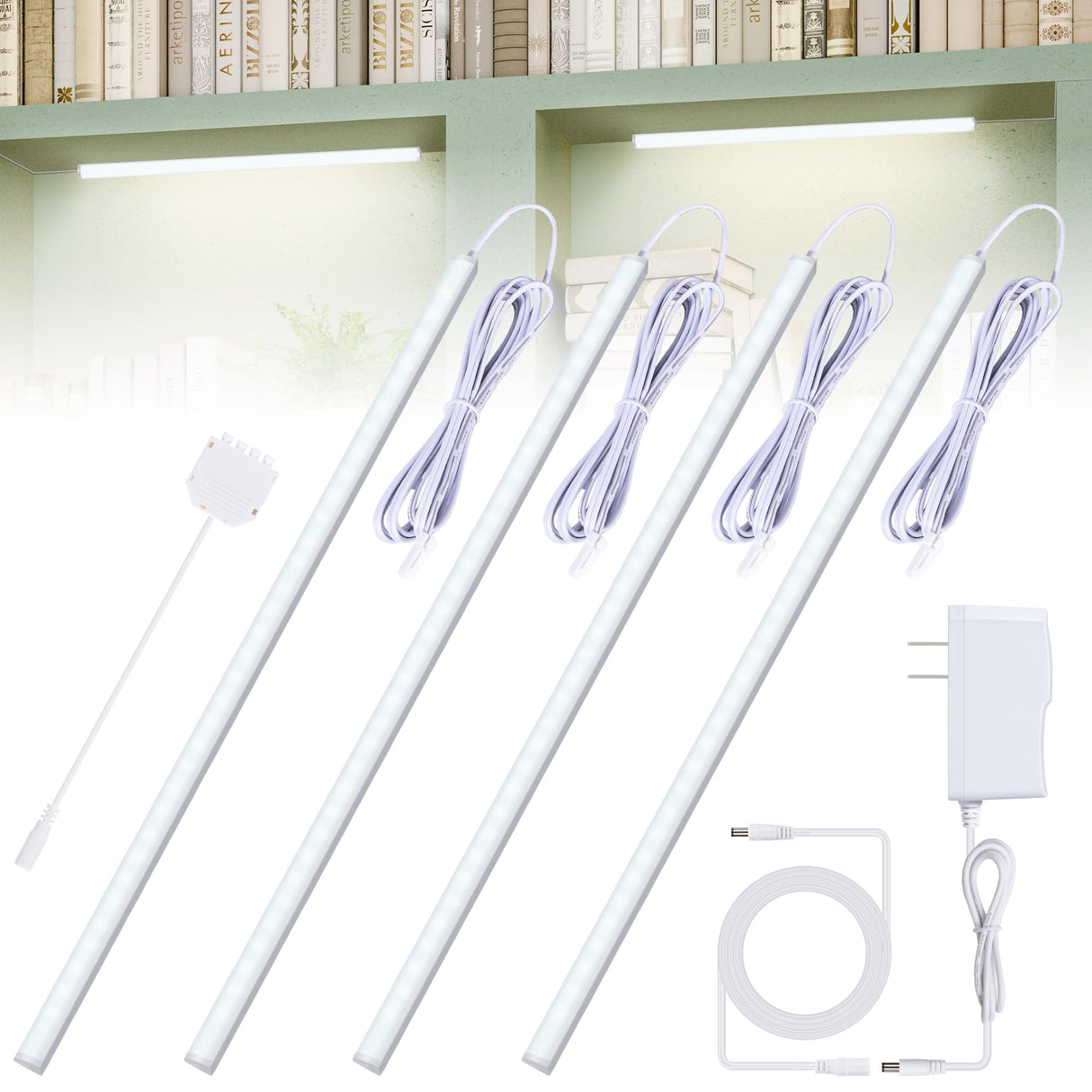 JUSJUBR LED Display Lights Cold White, Strip Light Bars for Display Case with Memory Function, 4x12inch Bookshelf Lighting, LED Cabinet Lights for Shelf Showcase Bookshelf Kitchen Workbench JUSJUBR