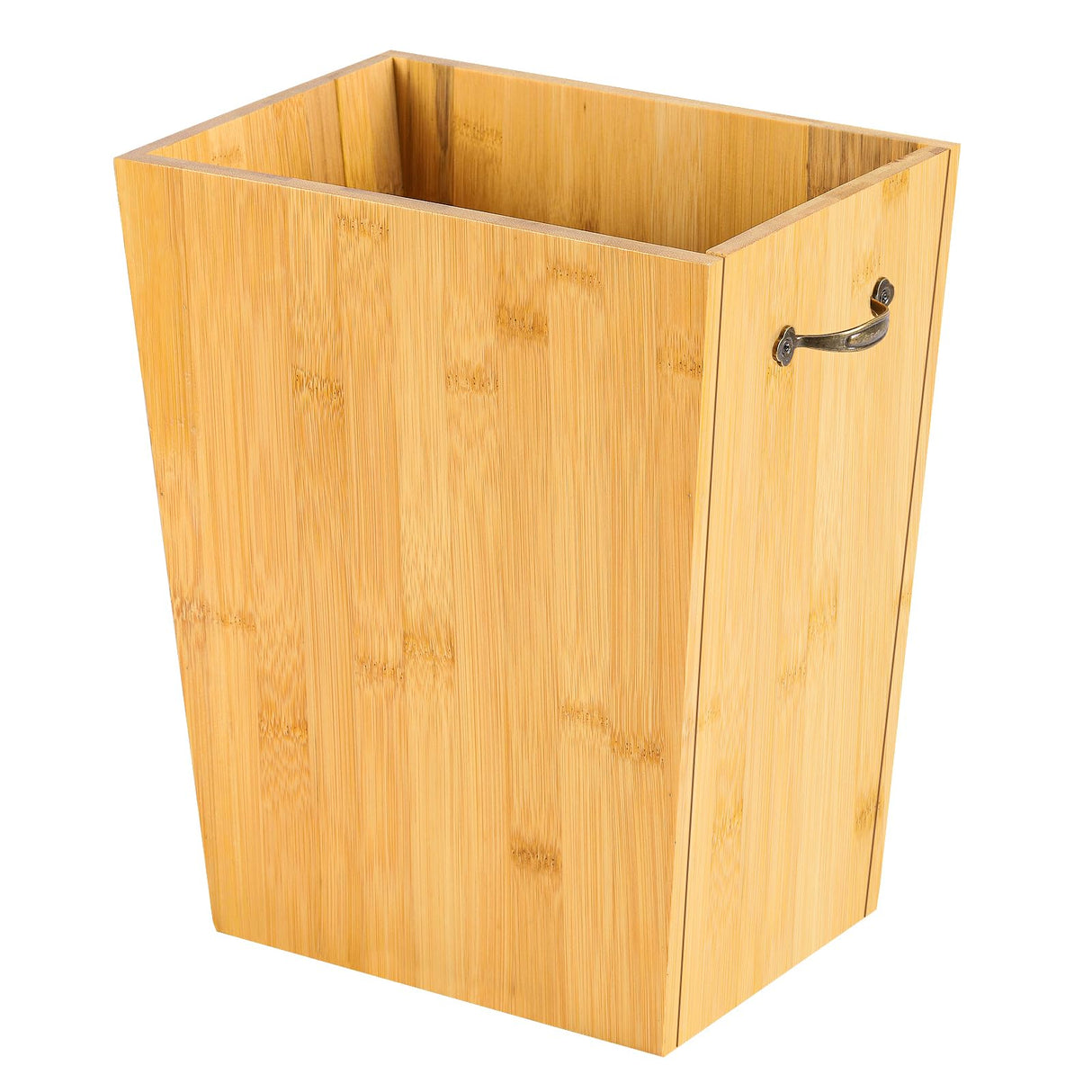 SEHERTIWY Wood Trash Can, Farmhouse Wastebasket Bin for Bathroom, Office, Bedroom, Living Room, Small Square Rustic Garbage Container with Metal Handle (Bamboo-Yellow-Handle) SEHERTIWY