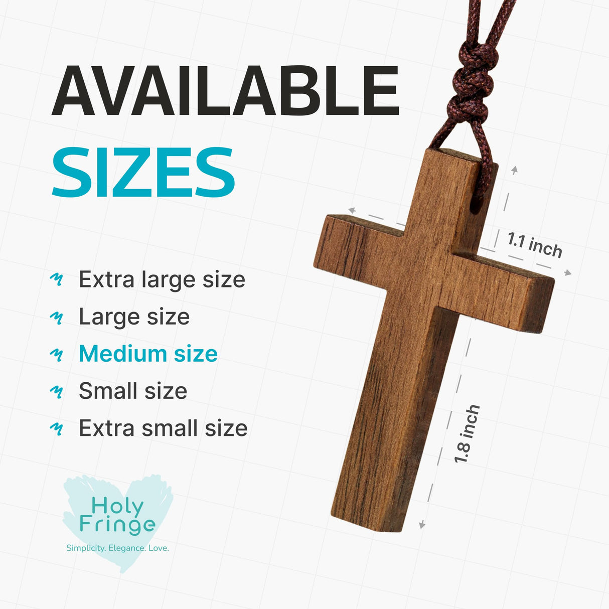 Natural Walnut Wood Cross Necklace for Men & Women - Medium Wood Cross Pendant Necklace for Men and Women - Medium Wooden Cross for Car Mirror - Religious Pendant Necklace Jewelry (1.8” x 1.1”) Holy Fringe