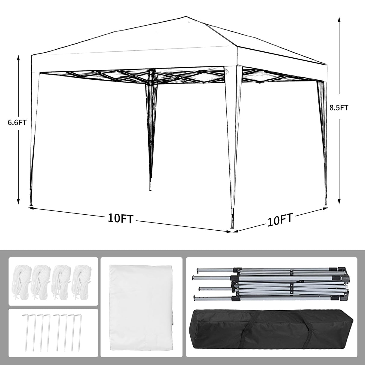 GDY 10'x10' Pop Up Canopy Tent, Outdoor Canopy Tent, Commercial Instant Gazebos, Portable Shelter Canopies, for Patio/Outdoor/Wedding Parties and Events, (White) GDY