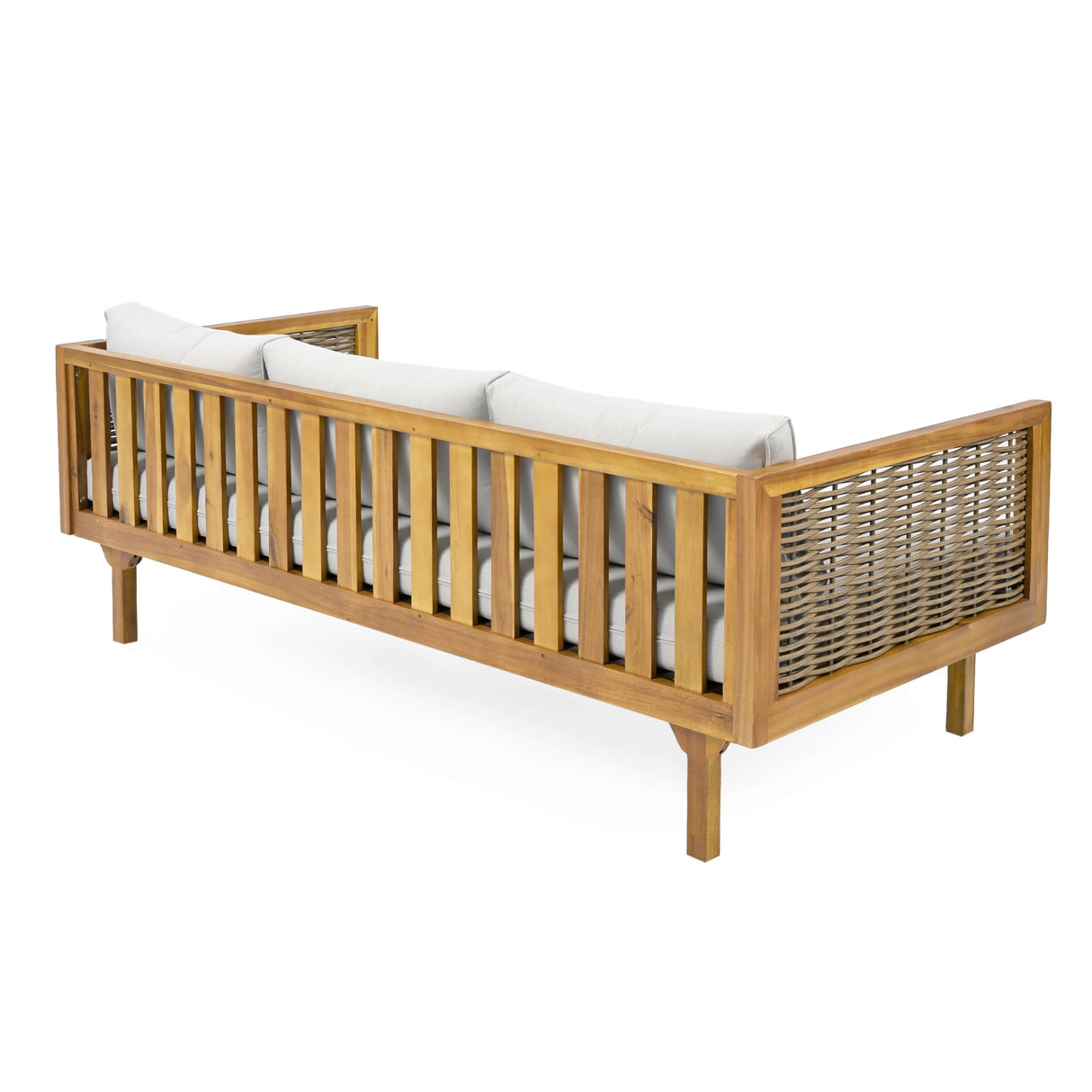 Merax 67.5" Outdoor Patio Daybed 3 Seater Sofa Bed,Acacia Wood Frame with Rattan Arm,Cushion & Pillow for Pool Merax