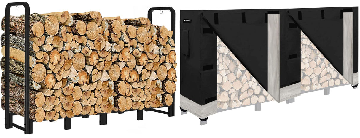 Artibear Firewood Rack Stand 8ft With Black Log Holder Cover Artibear