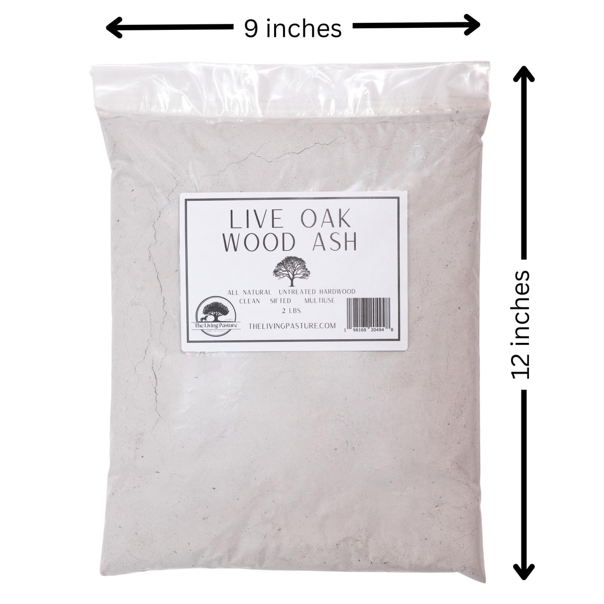 Live Oak Wood Ash - All Natural Clean Sifted Premium MultiUse Hardwood Ashes (2 lbs) The Living Pasture