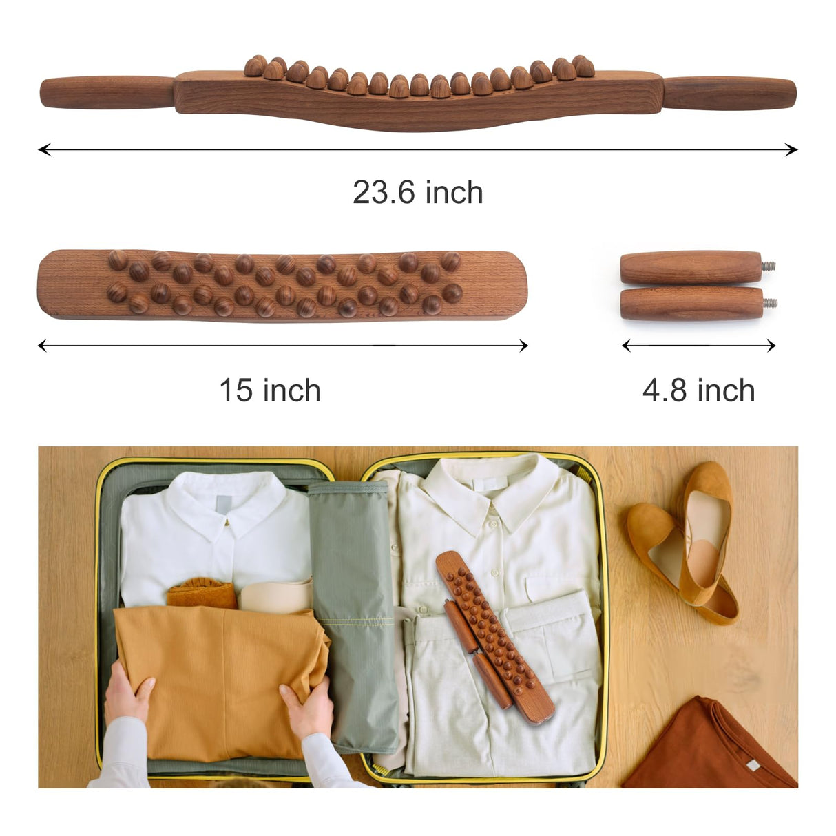 Goodtar Guasha Wood Stick Tools Wooden Therapy Scraping Lymphatic Drainage Massager, Double Row 34 Beads Point Treatment Gua Sha Tools for Back Leg, Anti-Cellulite and Pain Relief(Two Row,34 Beads) Goodtar