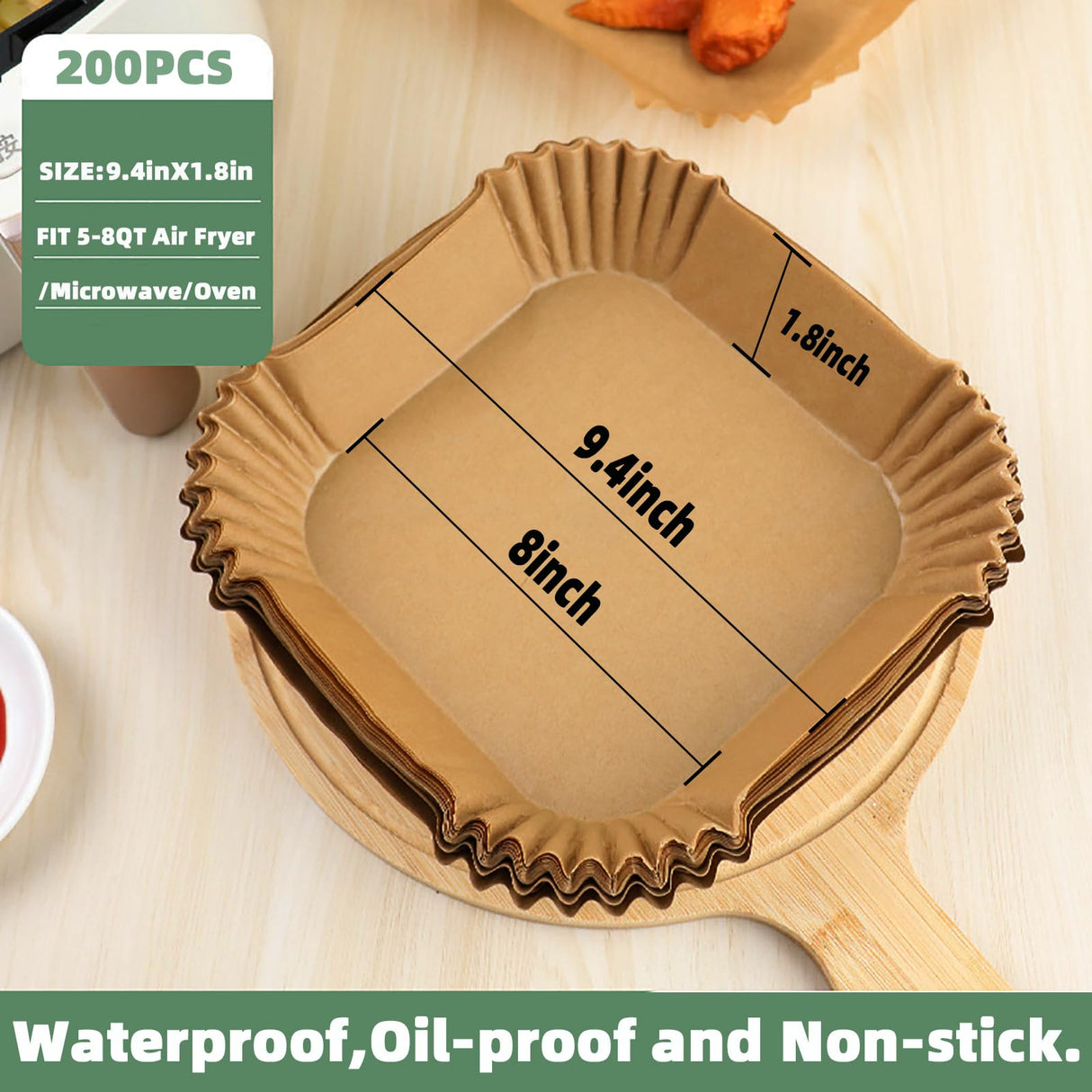 Air Fryer Liners Disposable,200Pcs Parchment Paper,LYHOLKEER 8IN Disposable Air Fryer Paper Liners for 5-8QT Air Fryer, Non-Stick Air Fryer Liners Square Free of Bleach LYHOLKEER