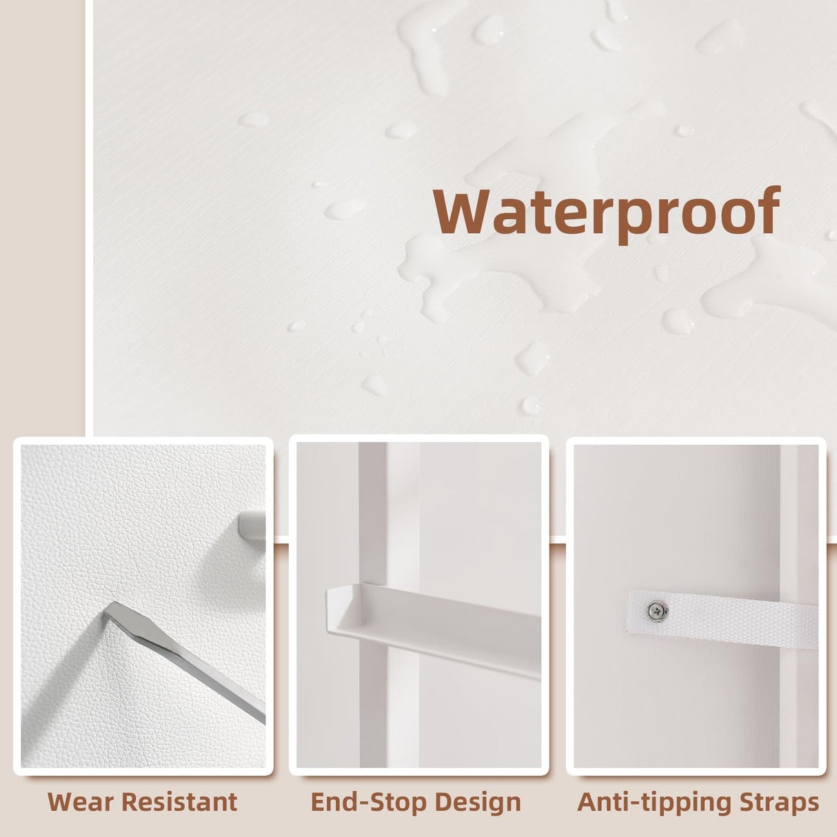 Somdot Dresser for Bedroom with 3 Drawers, Storage Organizer Chest of Drawers with Removable Fabric Bins for Closet Bedside Living Room Laundry Entryway Hallway, White Leather Somdot