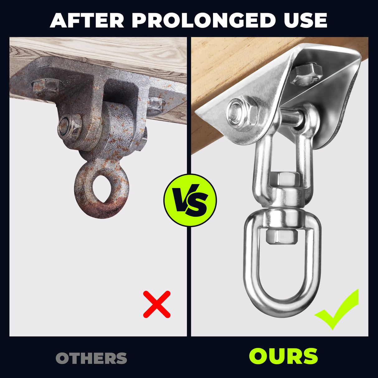 Aisto Heavy Duty Swing Hangers for Wooden Sets 2000 LB Capacity Hammock Hanger 360 Swivel Stainless Steel Swing Hardware Accessories 2 Packs for Porch Playground Yoga Heavy Bag Aisto