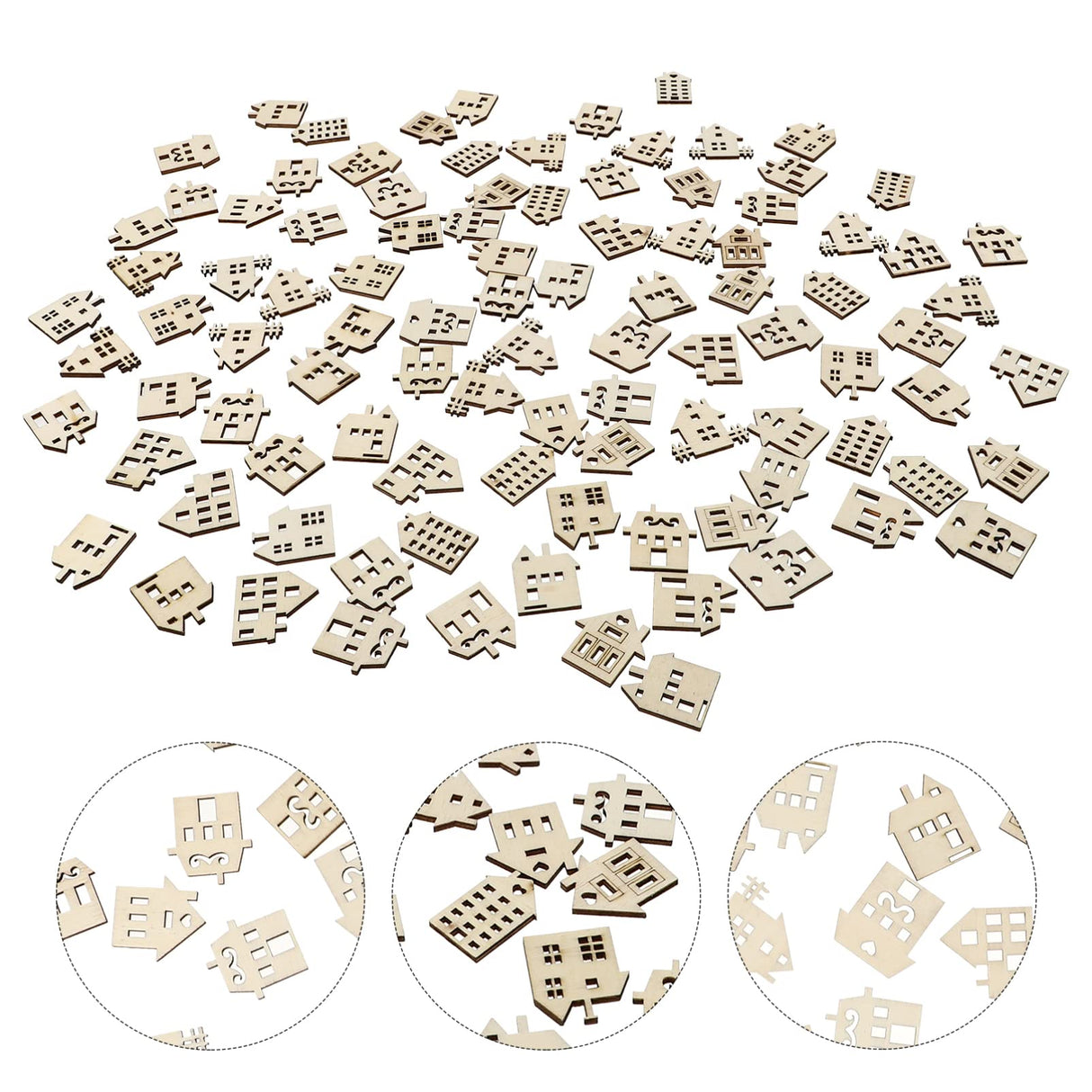 Toyvian 100pcs Wood Craft Shapes House Shaped Unfinished Wood Embellishment Cutout Veneers for DIY Craft Project Home Ornaments Toyvian
