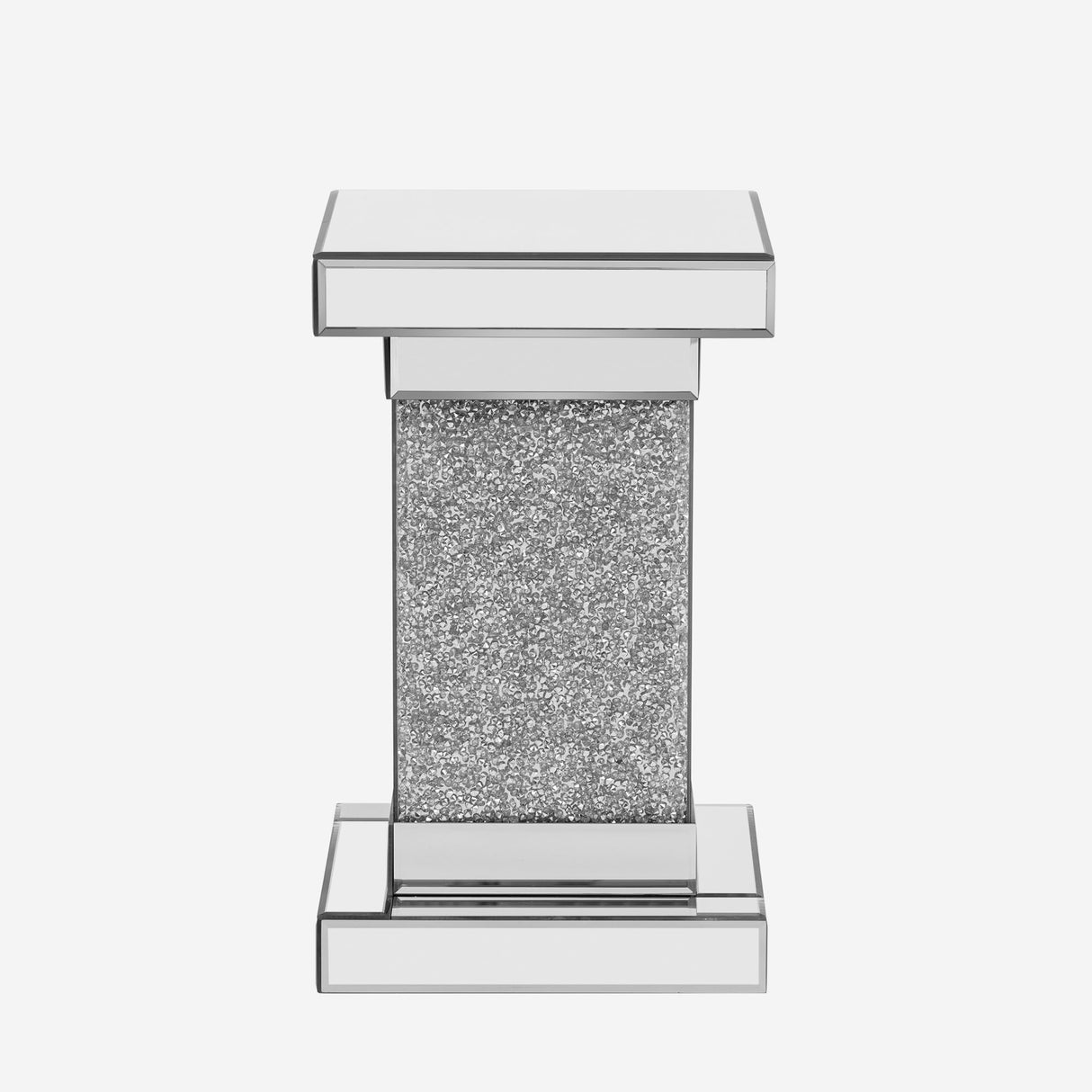 JIJIWANG Silver Mirrored End Table with LED Lights,Square Side Table with Crushed Diamond, Modern Gorgeous Bedside Table Nightstand for Bedroom Living Room Office JIJIWANG