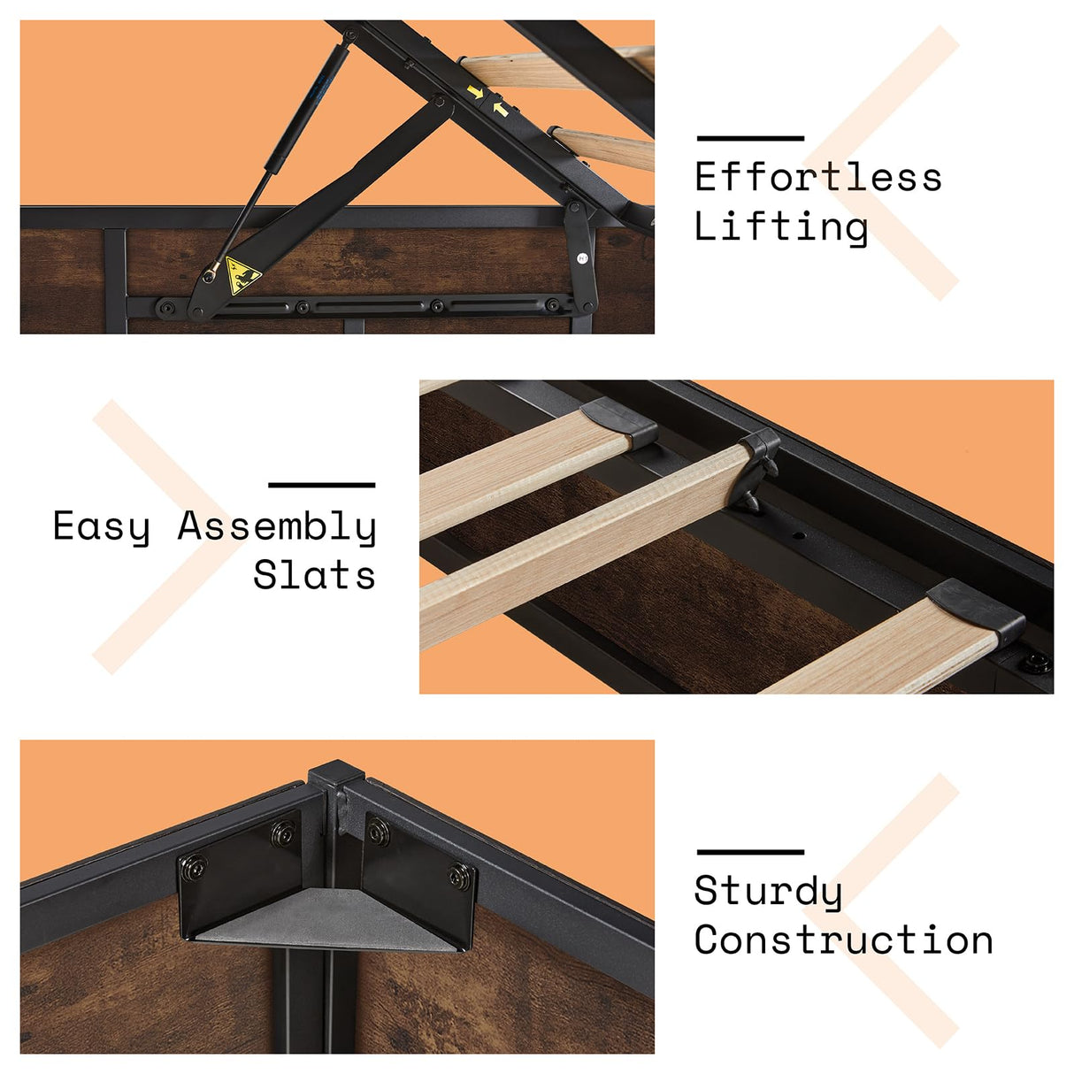 AMERLIFE Lift Up Storage Bed, King Bed Frame with Storage Underneath, Wooden Platform Bed Frame, Solid Wood Slats Support, No Fixed Headboard, No Box Spring Needed, Rustic Brown AMERLIFE