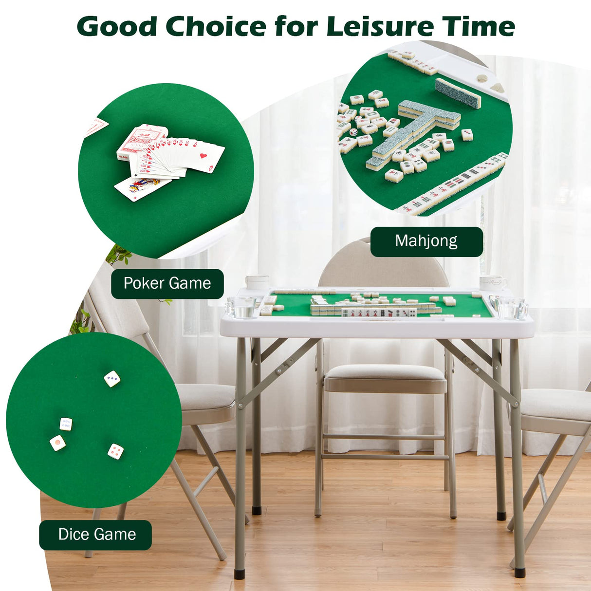 GYMAX Mahjong Table, Folding Square 4 Player Card Table with Cup Holders & Chip Trays, Portable Board Game Domino Table for Mahjong, Poker Blackjack GYMAX