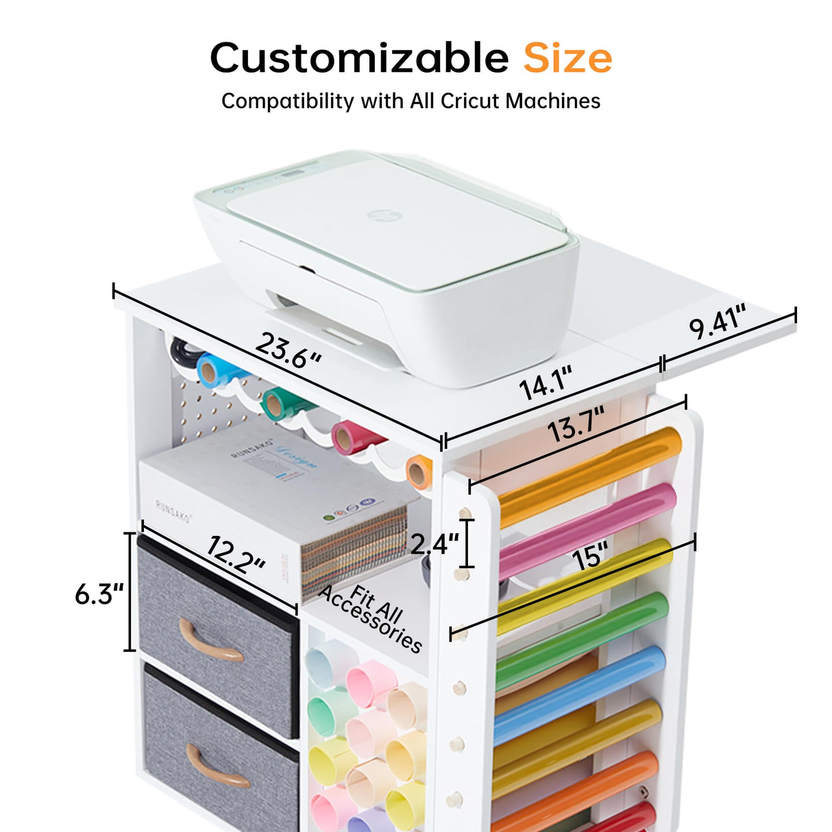 CRAFTEASE Rolling Craft Cart and Storage Table Compatible with Craft Machines Foldable Crafting Cabinets w/2 USB Ports and Outlets 31 Vinyl Rolls Holder Heat Press Organizer Workstation for Craft Room CRAFTEASE