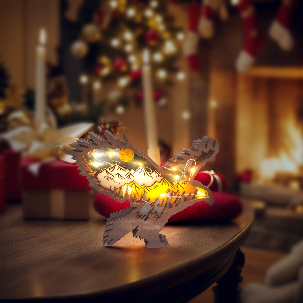 Drawelry 3D Wood Carving Animals Lamp Home Decorative, Cute Bear Family Elephant Presents Ideas Christmas Living Room Office Decor Warm LED Night Lights Gift for Friend Daughter Son Mom Dad (Eagle) Drawelry