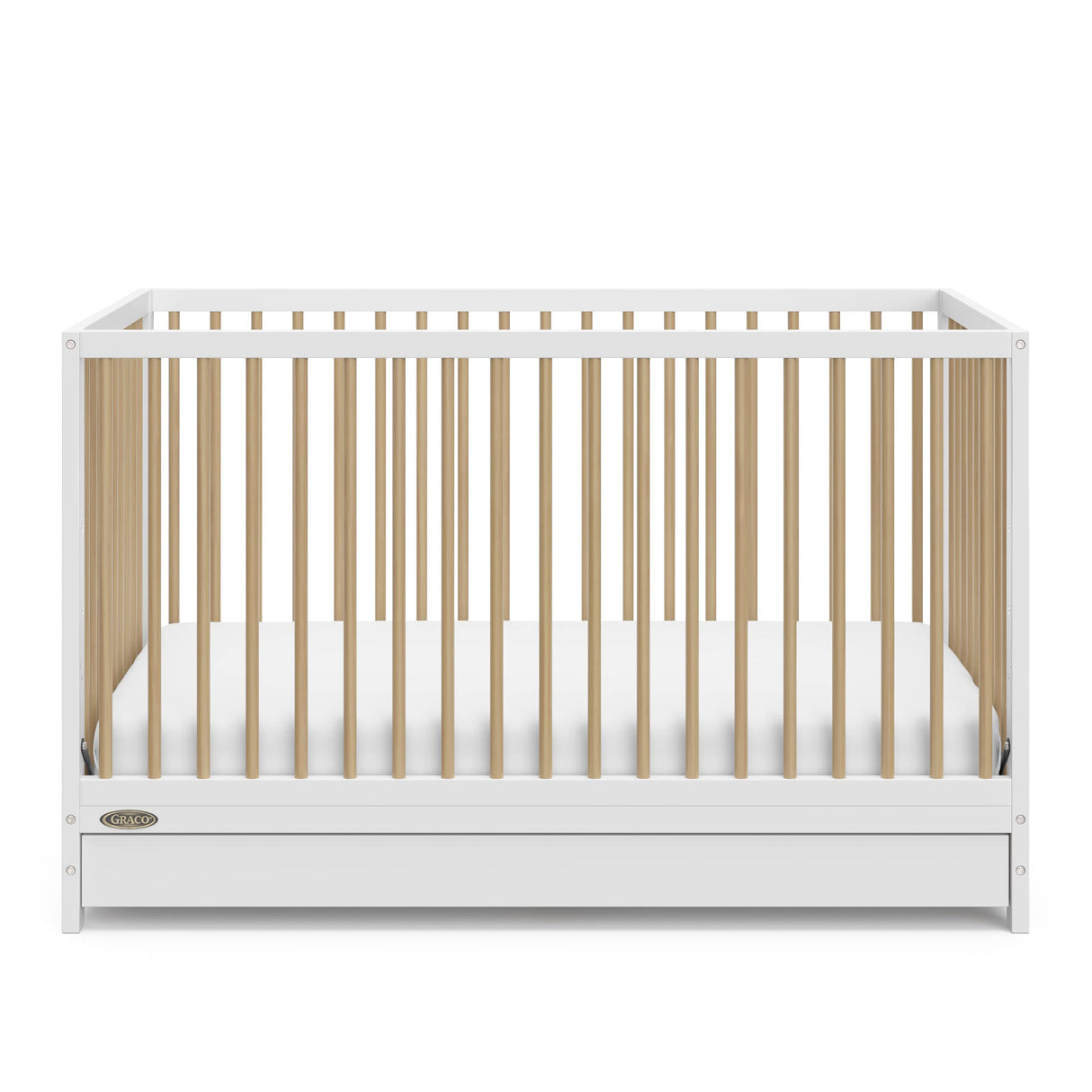 Graco Teddi 5-in-1 Convertible Crib with Drawer (White with Driftwood) – GREENGUARD Gold Certified, Crib with Drawer Combo, Full-Size Nursery Storage Drawer, Converts to Toddler Bed Graco