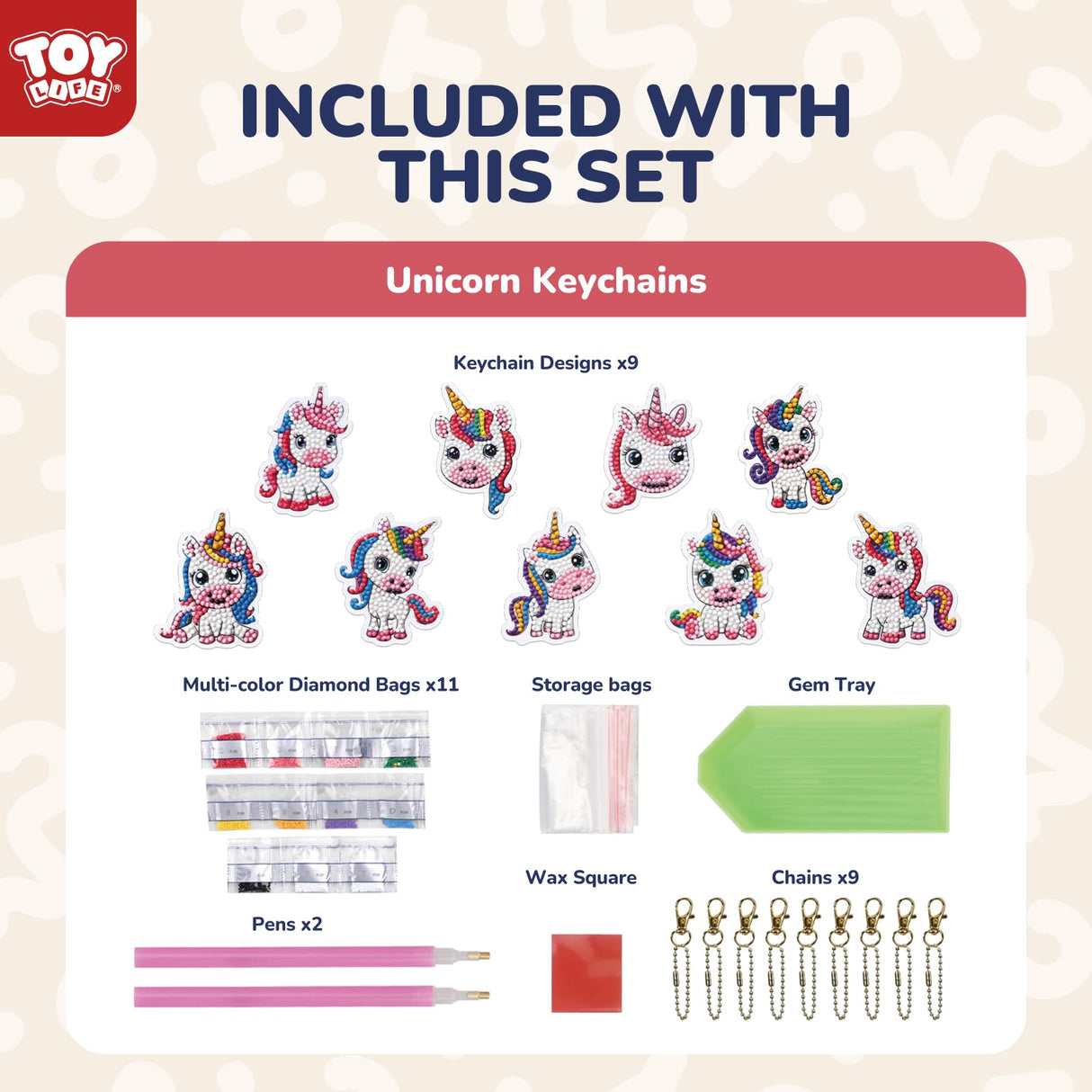 TOY Life Diamond Art Kits for Kids, 9PCS DIY Unicorn Diamond Painting Kits Keychains for Girls, Diamond Dots Gem Art for Kids 4-8 8-12 TOY Life