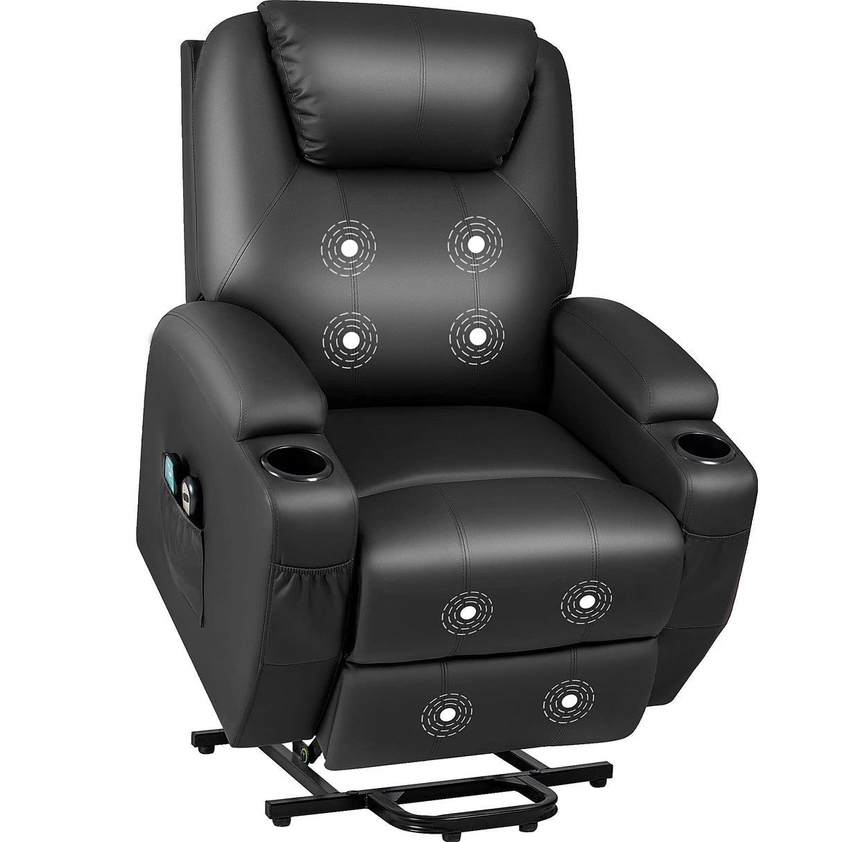 JUMMICO Power Lift Recliner Chair with Massage for Elderly PU Leather Modern Reclining Sofa Chair with Cup Holders, Remote Control, Adjustable Furniture (Black) JUMMICO