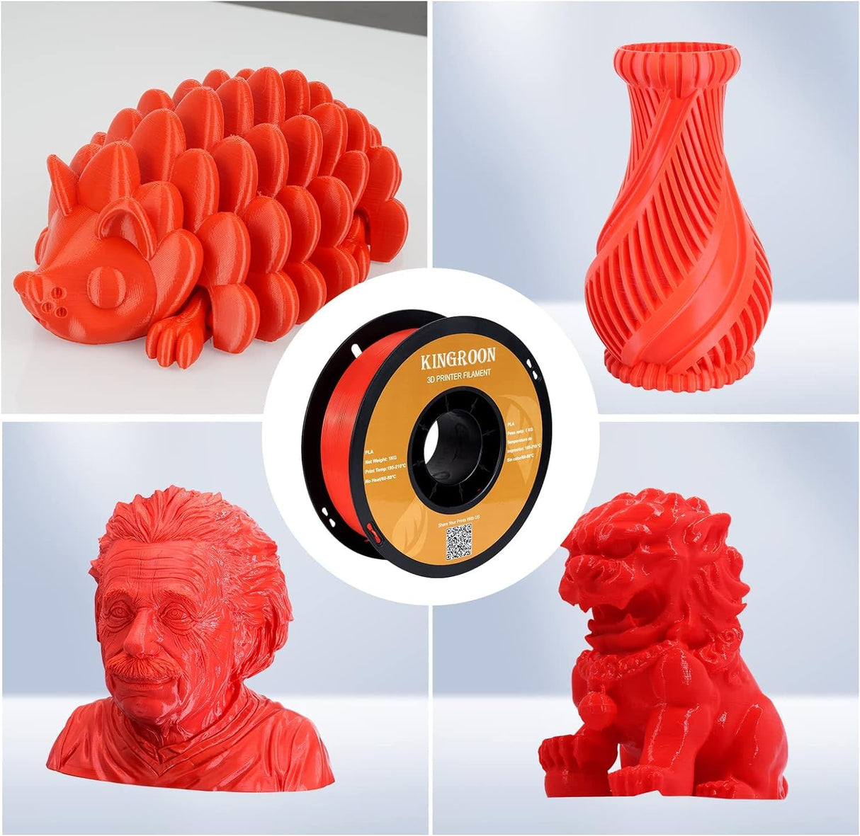 Kingroon PLA 3D Printer Filament, 10 Rolls, Dimensional Accuracy +/- 0.02 mm, 10kg Spool(22lbs), 1.75 mm,Black White Grey Red Blue Green Purple Skin Silver Yellow POJECITY