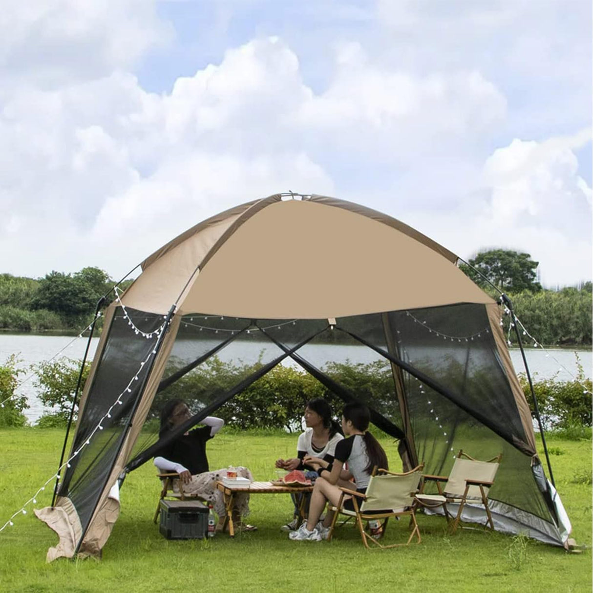 GVDV Screen House Tent 11x11 Ft Mesh Net, Outdoor Camping Screen Room Sun Shade Gazebo Shelter Included Carry Bag, Easy Setup & Waterproof, Perfect for Family Picnic, Backyards, BBQ and Party GVDV