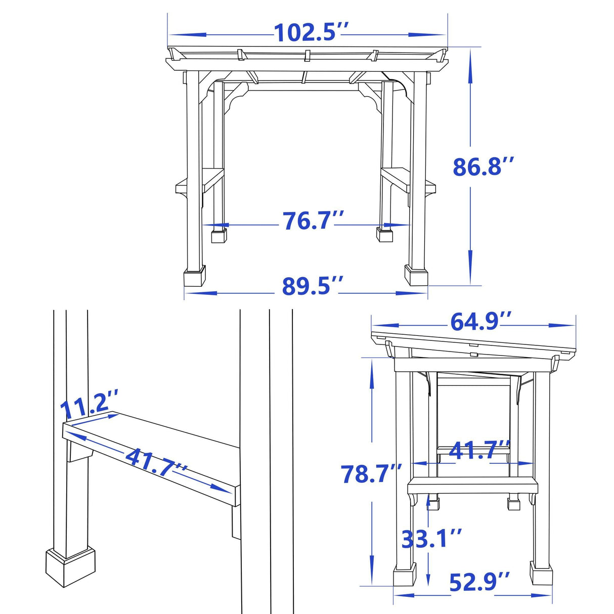 MUPATER 8' x 5' Wooden Grill Gazebo with sloping Metal roof, 2 full Size Grills, BBQ Canopy for Outdoor Patio, Lawn, Garden, Backyard MUPATER