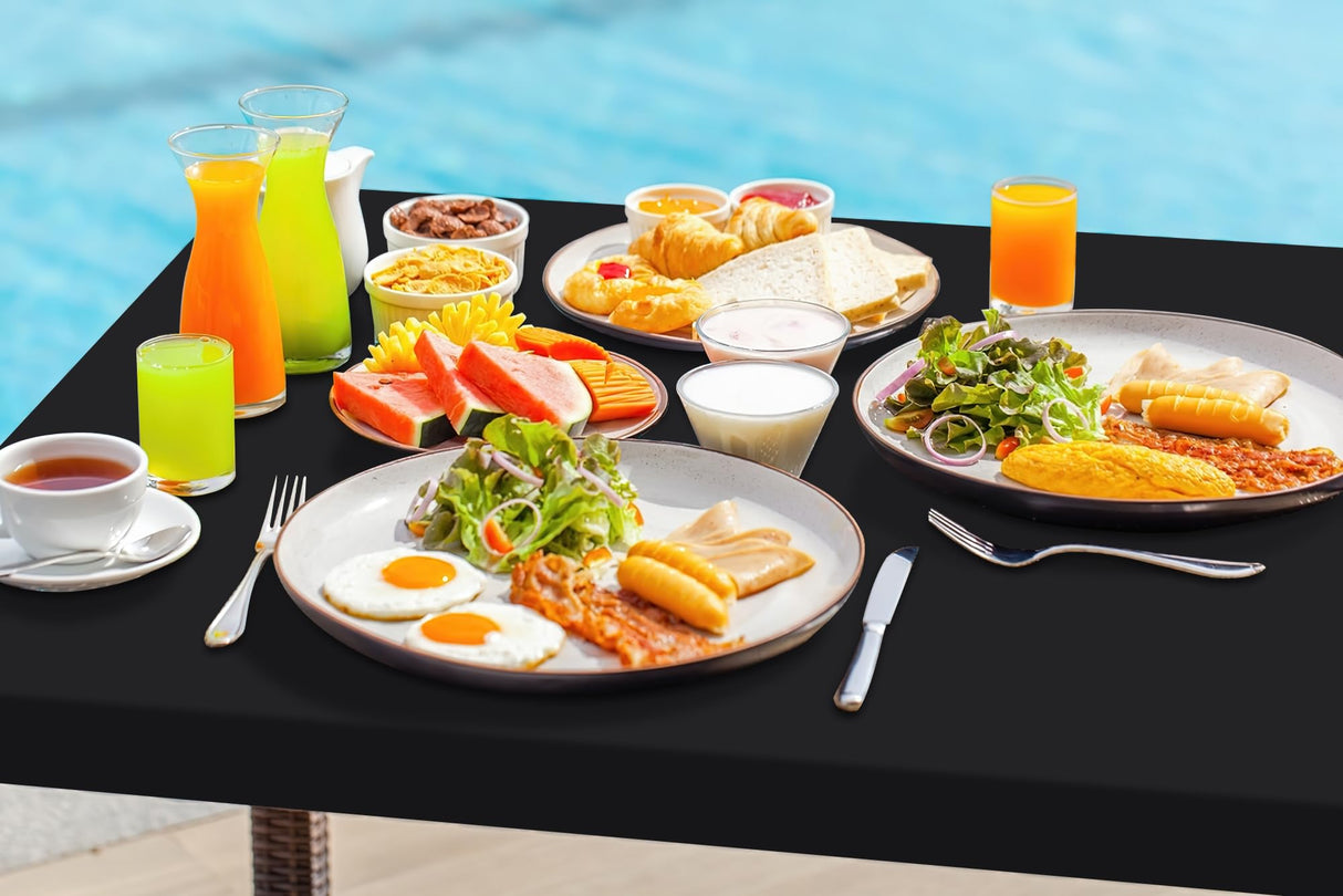 homing 2 Pack Rectangle Table Cloth, Elastic Fitted Fabric Tablecloth Fits for 6 Foot Folding Tables, Washable Table Cover for Picnic, Camping, Indoor & Outdoor (Black, 30" x 72") homing