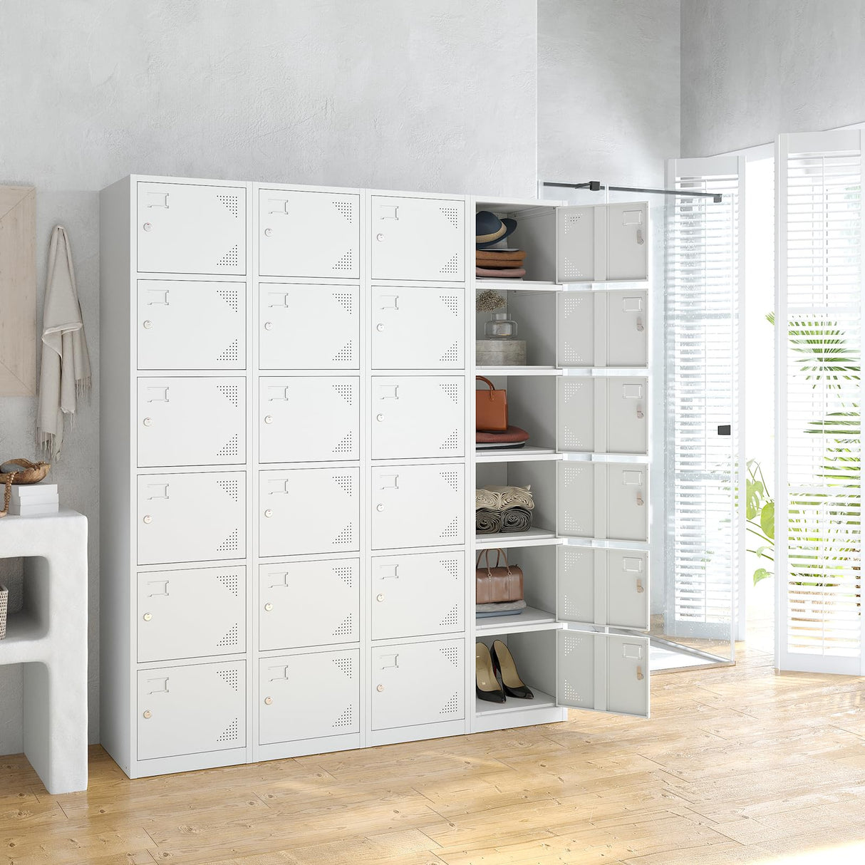 MIIIKO Office Storage Locker with Keys, 6 Doors Employee Lockers White, Large Metal Locker for School, Locker Room, Gym, Breakroom and Mudroom MIIIKO
