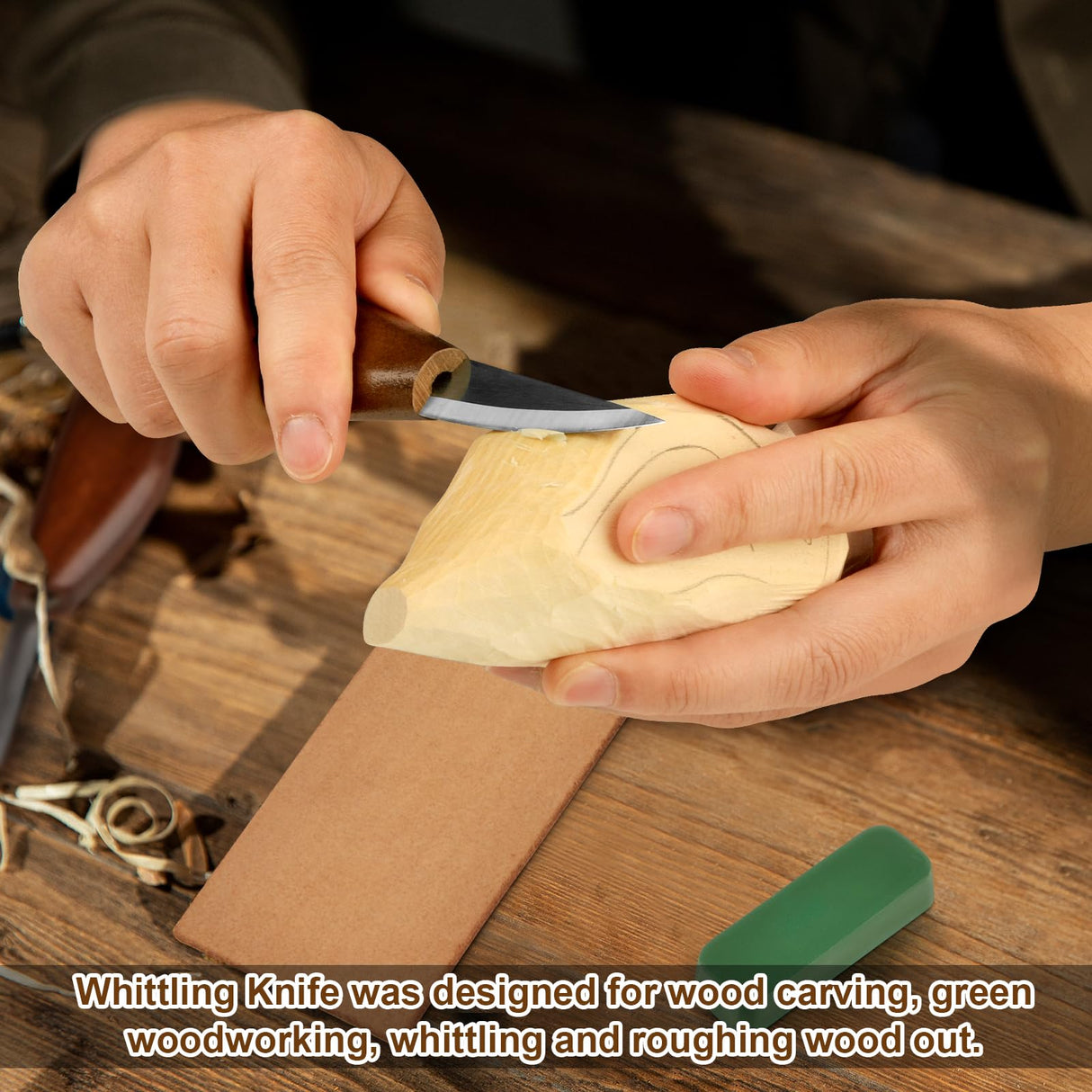 Olerqzer Wood Carving Knife With Leather Strop and Polishing Compound,Wood Whittling Knife,Wood Carving Tools for Beginners,Adults and Kids Whittling Tools (Sloyd Carving Knife) Olerqzer