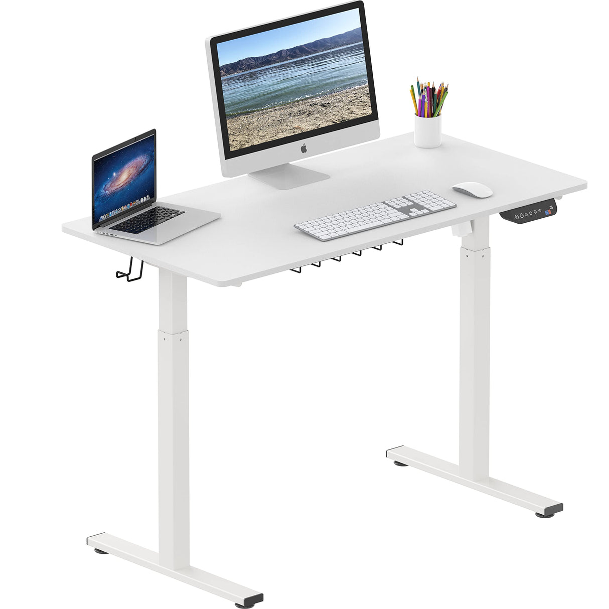 SHW Memory Preset Electric Height Adjustable Standing Desk, 48 x 24 Inches, White SHW