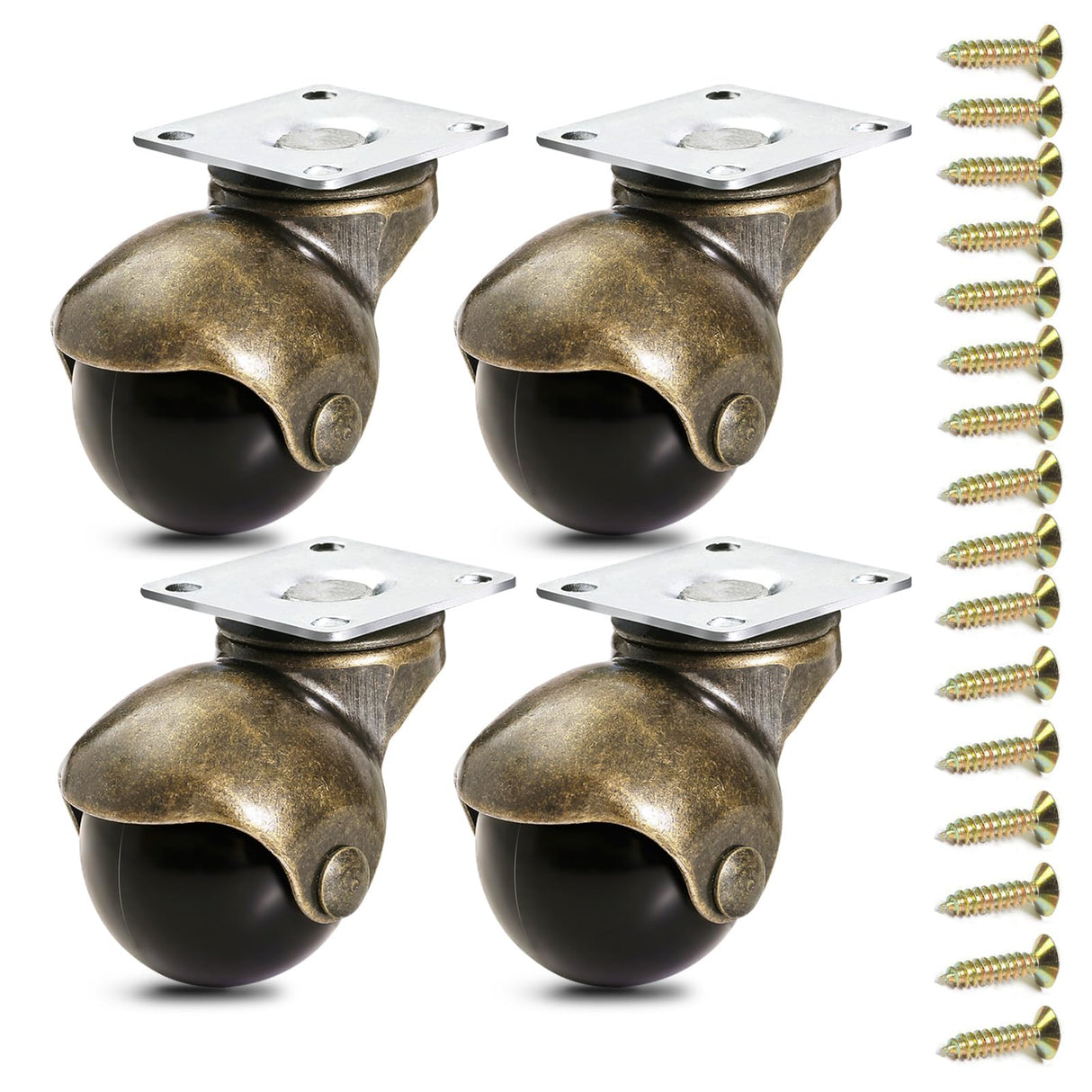 ENYKE 2 Inch Ball Caster Wheels, Vintage Wheels for Furniture, Antiqure Brass Swivel Casters Set of 4 for Coffee Table, Ottoman Heavy Duty 360LBS Capacity (16 Screws Included) ENYKE