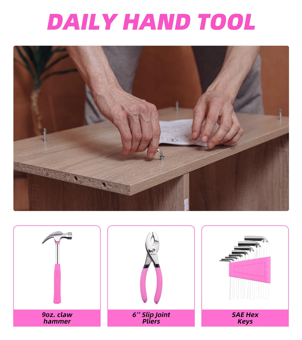 DIFFLIFE Tool Set Pink-40 Piece - General Household Hand Tool Kit with Plastic Toolbox Storage Case(Pink) DIFFLIFE