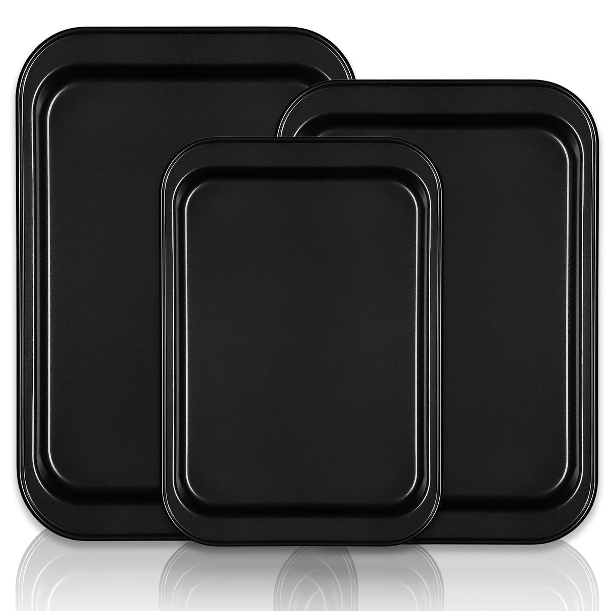 Baking Sheet Tray Set, 3 Pack Cookie Sheet Pan for Oven, Nonstick Bakeware Sets with Wider Grips, Half/Jelly Roll/Quarter Non Toxic & Easy Clean - Dark Grey EWFEN