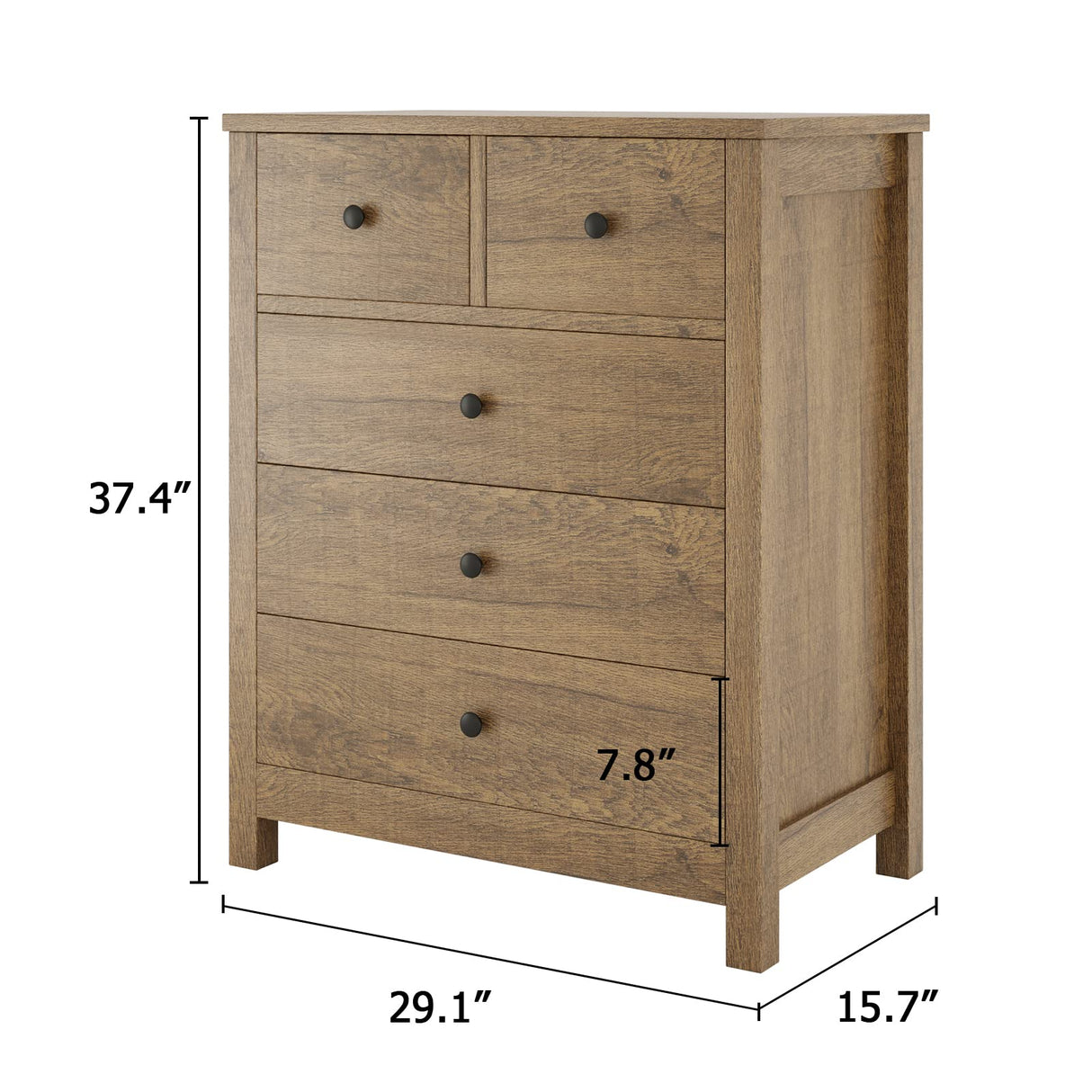 IDEALHOUSE Dresser for Bedroom, 5 Drawer Dresser Wood Dresser with Metal Handle, Modern Chest of Drawers for Bedroom, Entryway, Hallway, Light Brown IDEALHOUSE