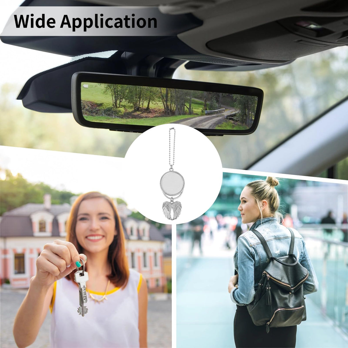 OMISTAR 12 PCS Angel Wings Sublimation Keychain Blanks, Double Side Heat Transfer Blanks with Angel Wings Charms, MDF Round Key Rings Blanks for Sublimation DIY Craft OMISTAR