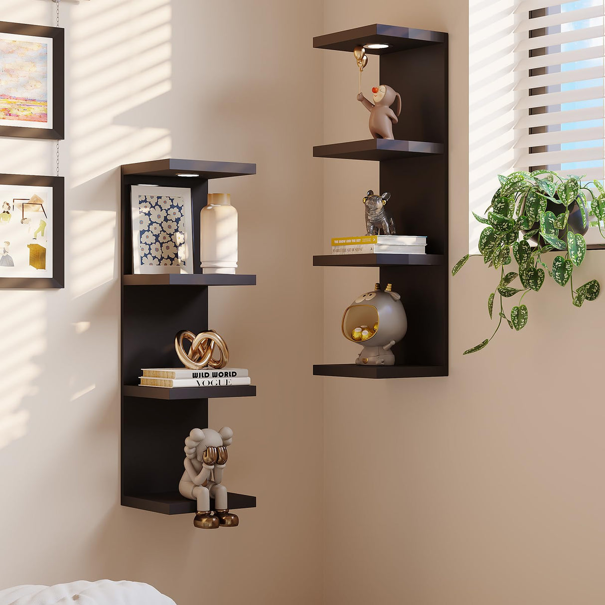 LitaEther Versatile 4 Tier Wall Shelf Unit,Black Lack Wall Shelf,Display Floating Shelf with LED Remote Control Light LitaEther