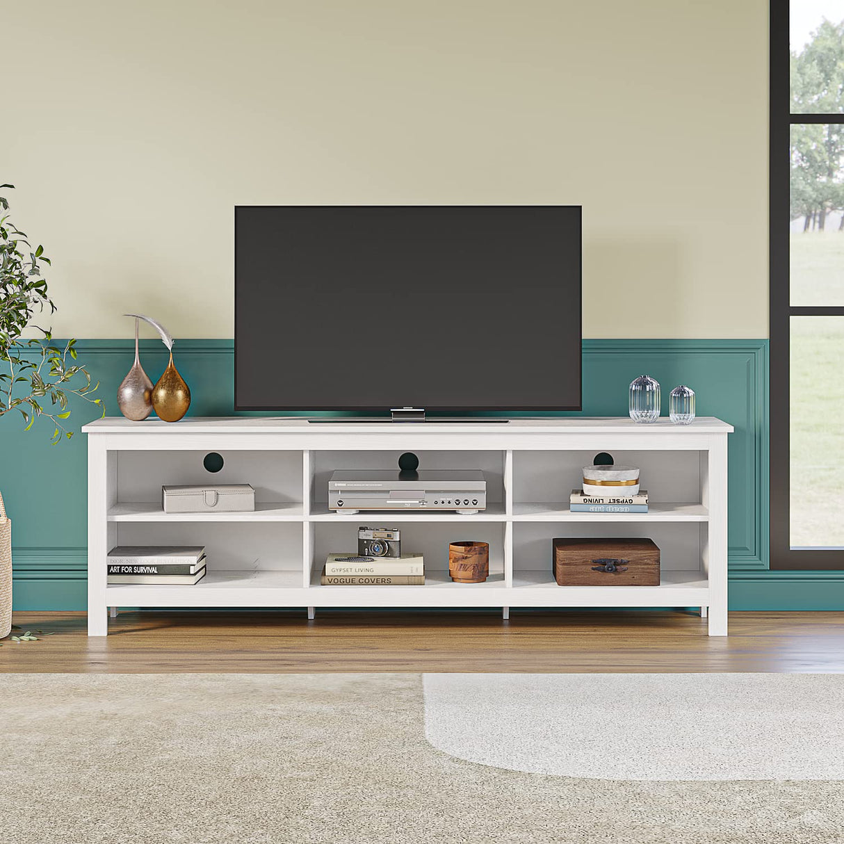 Panana TV Stand with 6 Cubby for 75 inch TV, Television Stands Entertainment Center Media Stand TV Table for Living Room, Bedroom (White 70 inch) Panana