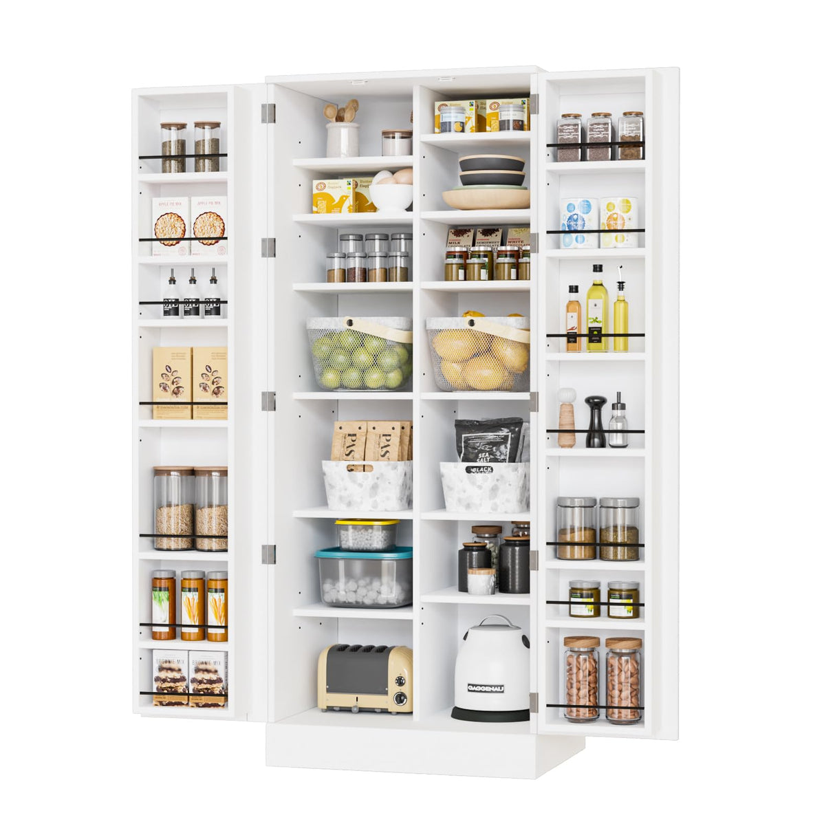 VINGLI Pantry Cabinet,59" Tall White Kitchen Storage Cabinet with 2 Doors and Adjustable Shelves, Food Storage Freestanding Cupboard for Small Space in Dining Room, Living Room VINGLI