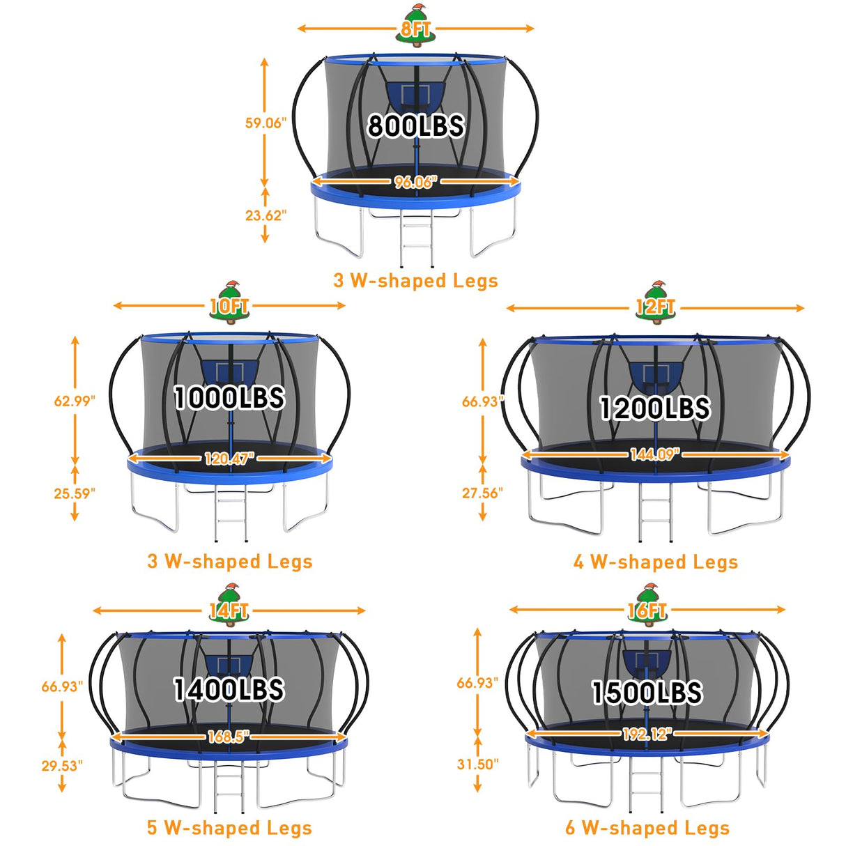 KOFUN 1500LBS 10 12 14 16 FT Tranpoline for Kids and Adults,【Curved Poles Larger Room】 Tranpolines Outdoor with Net, Ladder, Basketball Hoop, ASTM Approval- Easy to Assemble Recreational Tranpoline KOFUN