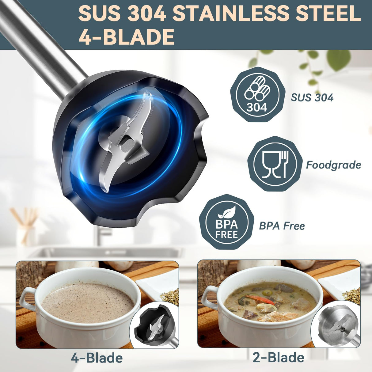 LINKChef 7 in 1 Immersion Blender Scratch Resistant, 2 Titanium Steel Blades 800W Hand Blender, 20 Speed and Turbo Mode Stick Blender Immersion with Whisk, Milk Frother, Food Processor, Beaker LINKChef