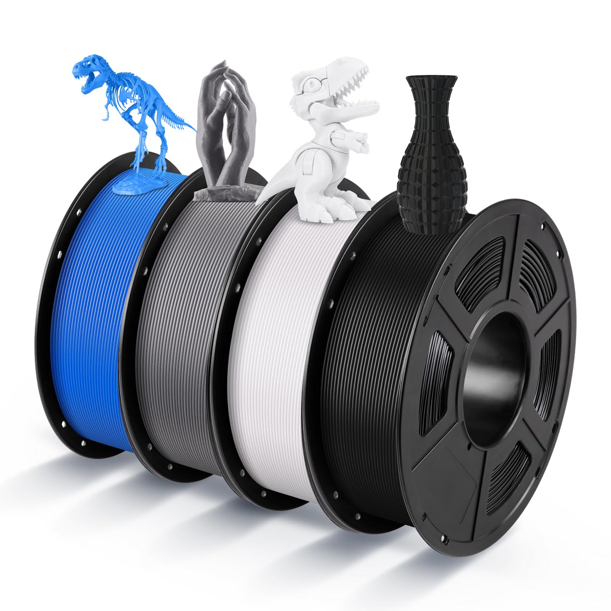 ANYCUBIC PLA 3D Printer Filament Bundle 4KG, 3D Printing PLA Filament 1.75mm Dimensional Accuracy +/- 0.02mm, 4 Pack 1KG Spool(2.2 lbs) Gray, Black, White, Blue ANYCUBIC