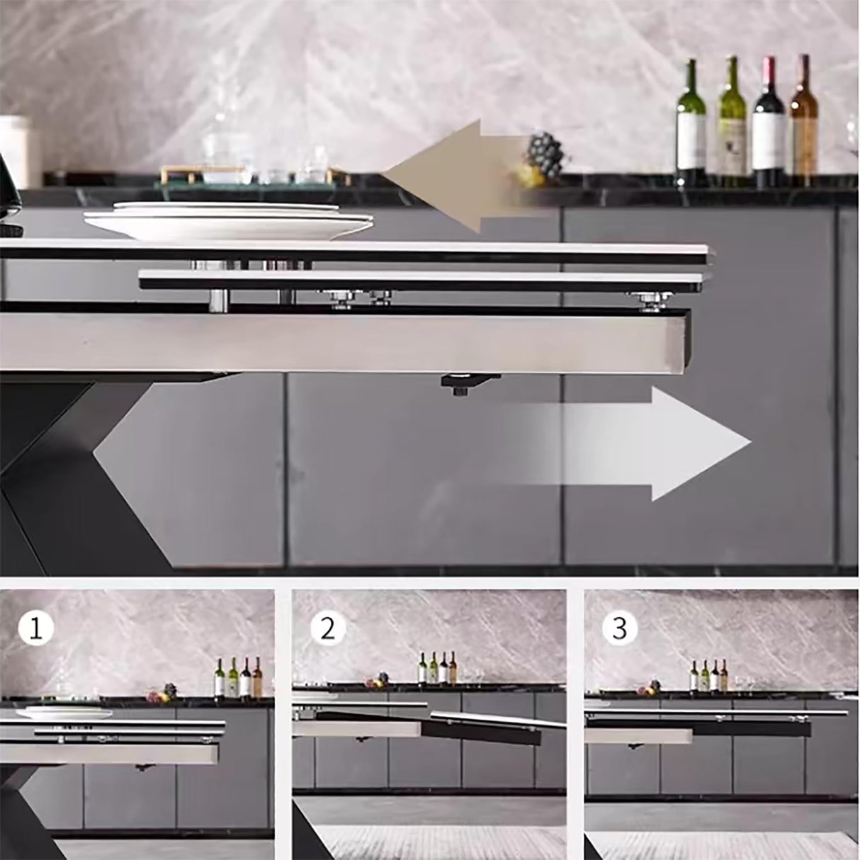 Extendable Dining Table for 8-12 Seat,Tabletop Made of Sintered Stone and Tempered Glass, Modern Style, 35.4" D x 94.5" W x 30" H, White Top TimesGate