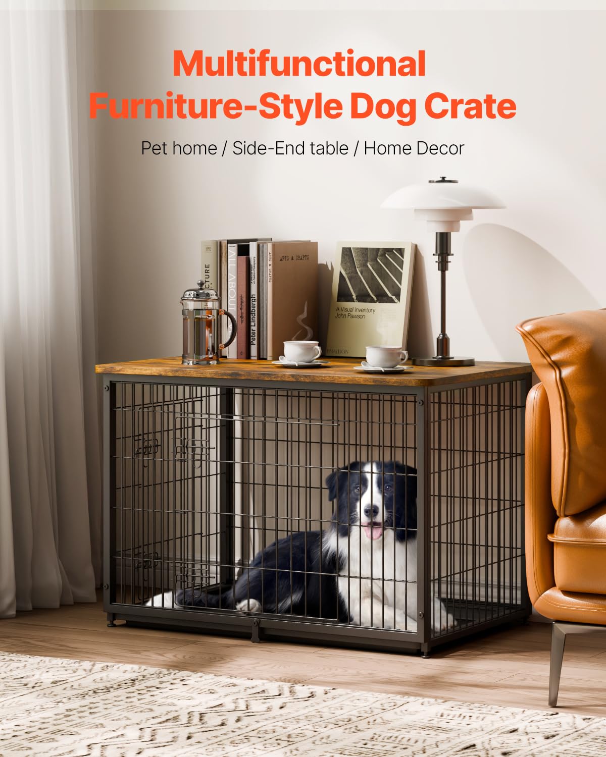 VEVOR 38" Dog Crate Furniture, Dog Kennel Furniture with Double Doors, 2-in-1 Decorative Wooden Dog Crate with Removable Tray, Dog Crate End Table Hold up to 70 lbs for Small, Medium Dogs Brown VEVOR