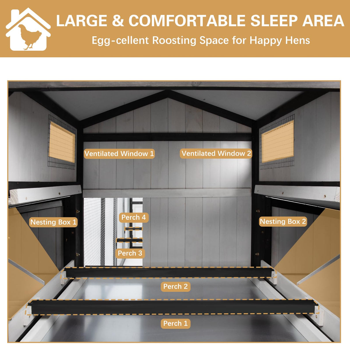 PetsCosset 116" L Large Chicken Coop and Run, Hen House with 4 Nesting Box Boxes, Rabbit Hutch Poultry Bunny Cage for 4-6 Chickens with 4 Perches, Removable Tray and Ramp and UV-Resistant Roof Panel PetsCosset