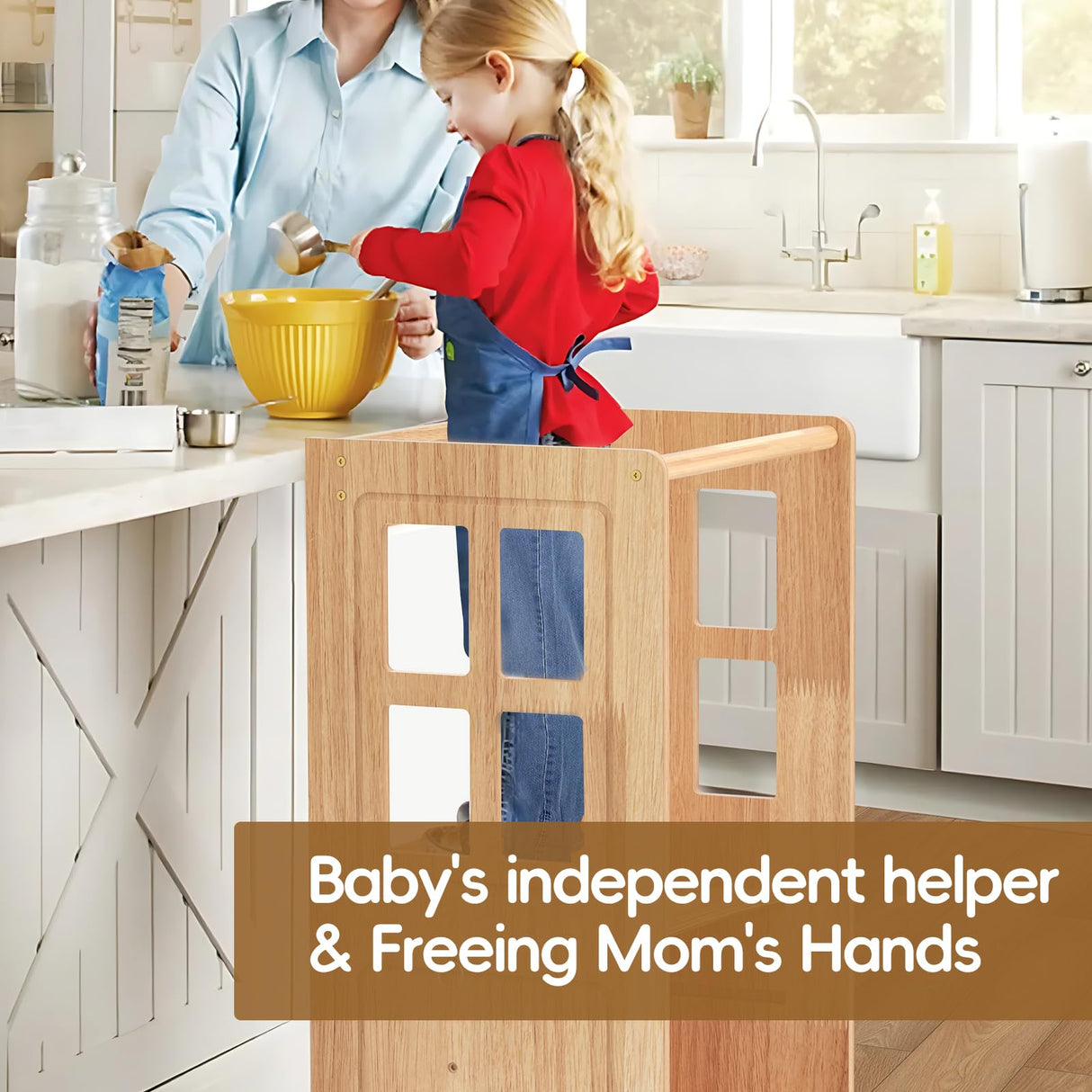 BueDeHai 4 in 1 Kitchen Toddler Step Stool, Wooden Kitchen Toddler Tower with Whiteboard and Safety Rail, Adjustable-Height Kids Learning Standing Tower for Kitchen Counter Bathroom Sink BueDeHai