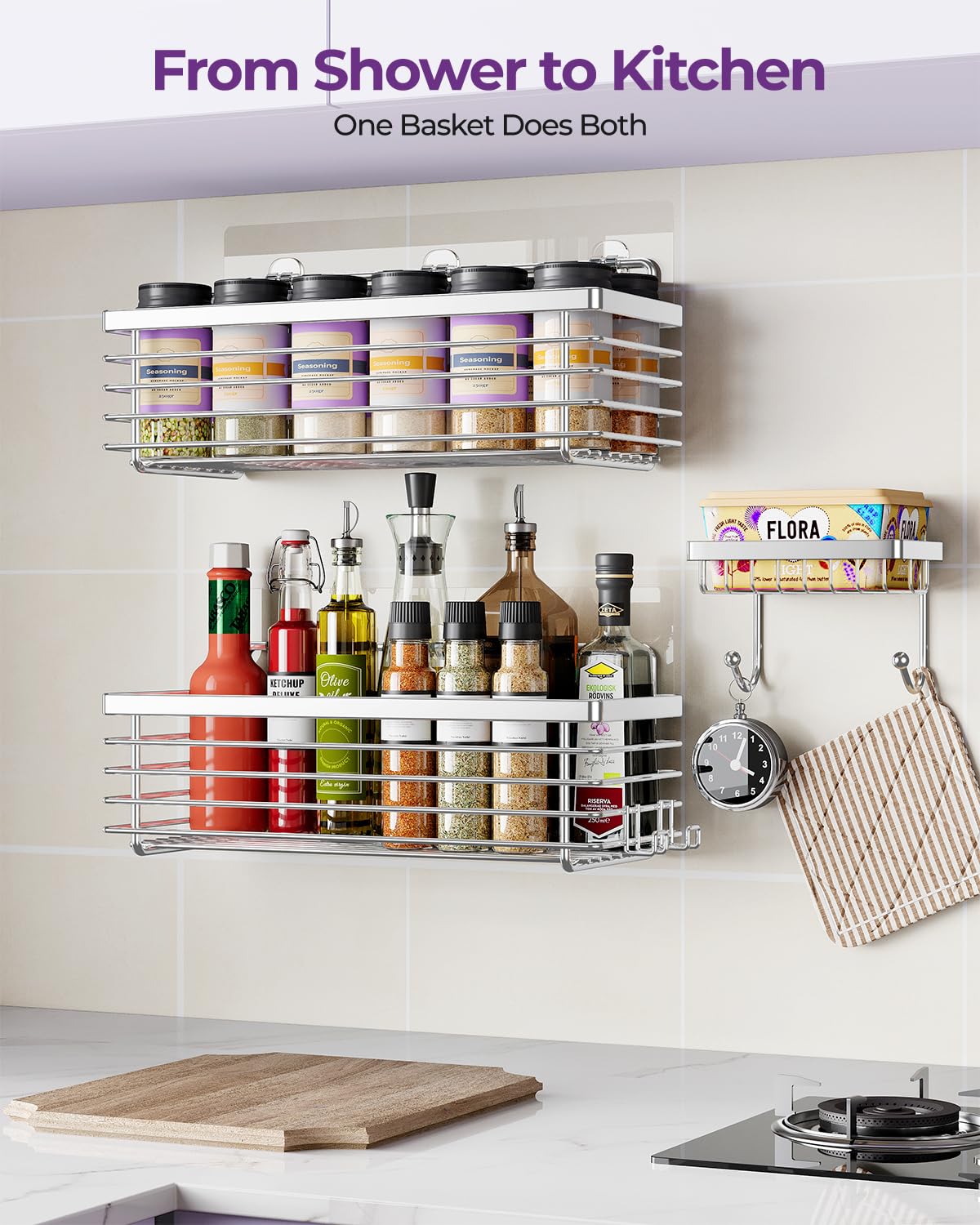 ODesign Shower Caddy 3 Pack SUS304 Stainless Steel-No Drilling-Shower Bathroom Shelves Rack,Rustproof Wall Mounted,Adhesive Shower Shelf Basket Organizer-Silver ODesign