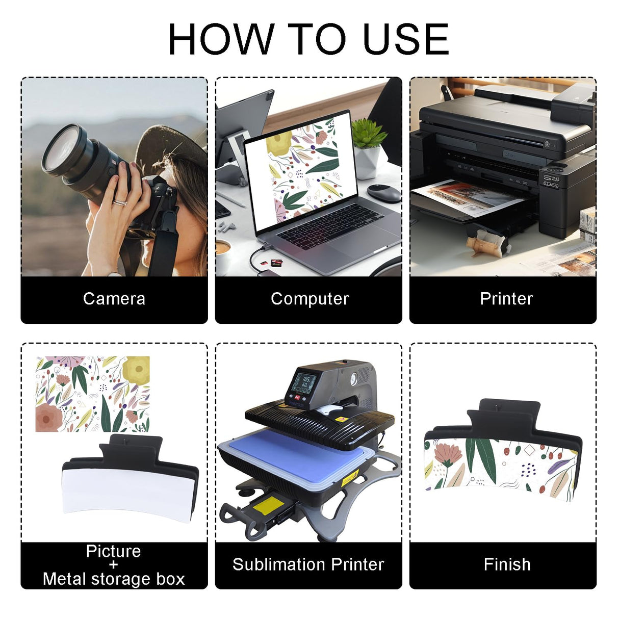 ASUNFO 8 Pcs Sublimation Hair Clips Blanks Heat Transfer Hair Claw Clips DIY Hair Accessories for Women ASUNFO