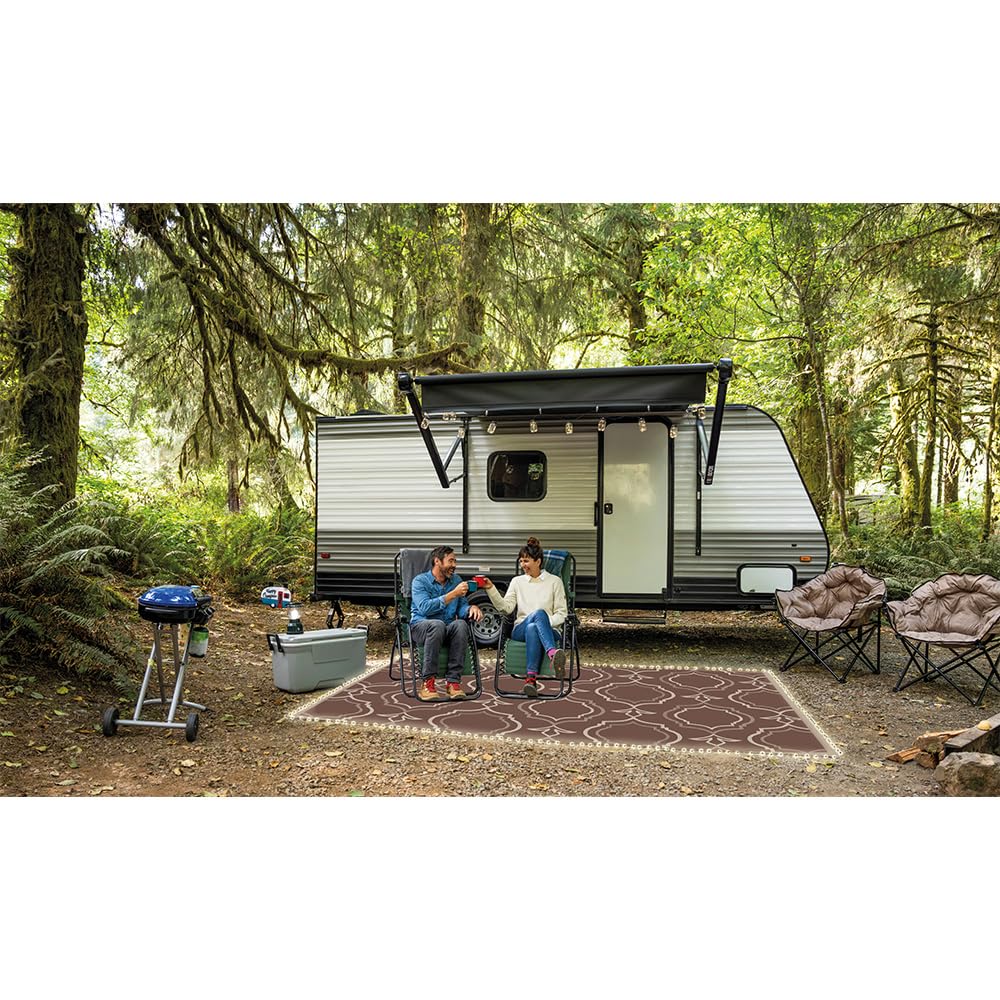 Venture Forward Reversible LED Illuminated RV Patio Mat - Magnolia Design | 9’ x 12’ - Perfect for Camping and Outdoor Use Venture Forward